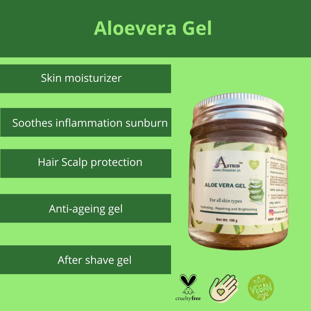 Astrid Aloe Vera Gel with Vitamin E & Glycerin - Paraben & Sulfate Free - Soothes Sunburn, Hydrates Skin & Promotes Hair Growth