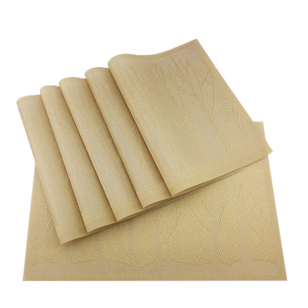 Gugrida Set of 6 PVC Washable Woven Vinyl Placemats - Heat Insulation Table Mats for Dining (18x12 Inch, Gold Tree Design) | Perfect for Everyday Meals, Dinner Parties & Holiday Gatherings