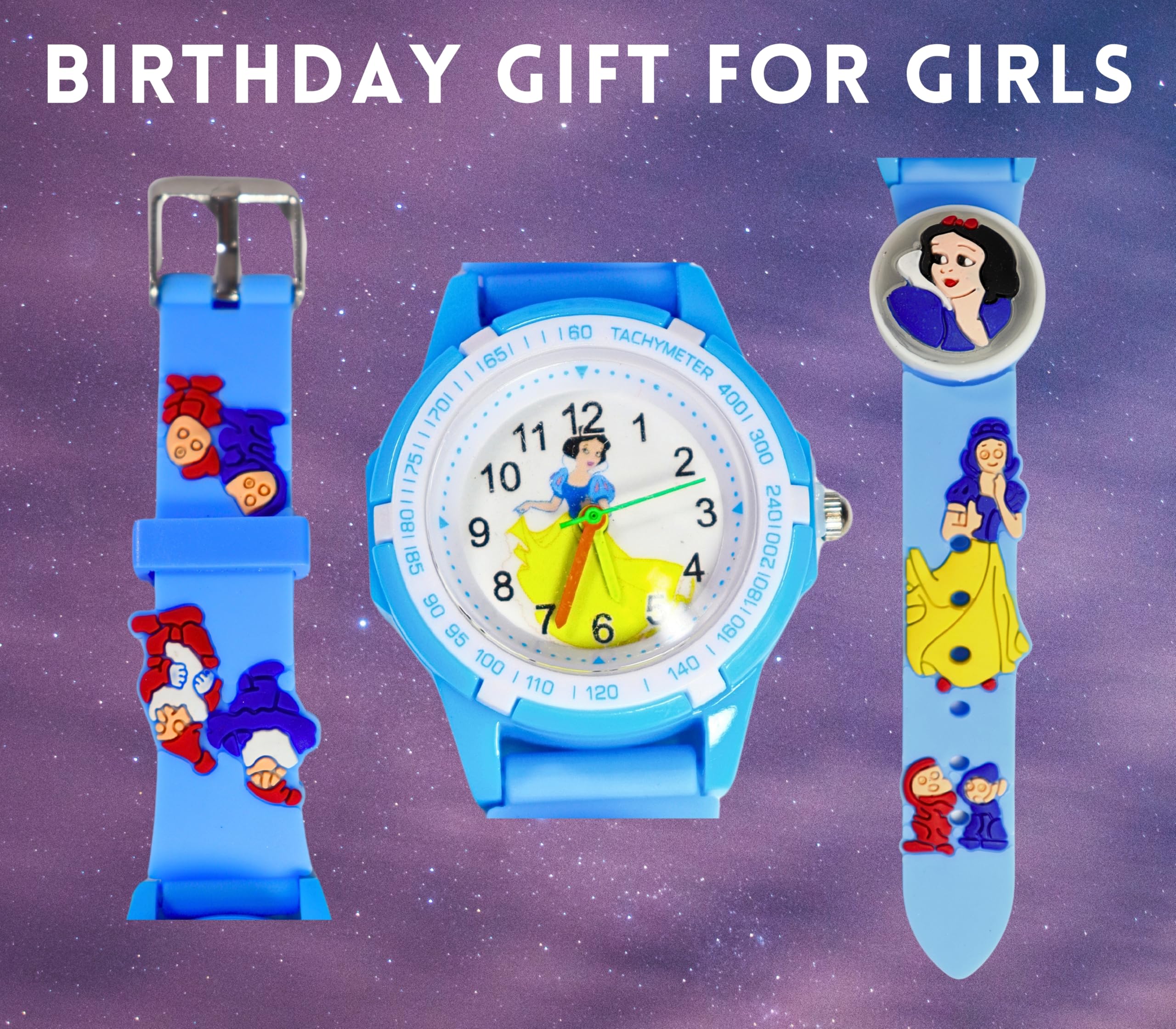 Pyengora Cinderella Girls Watch - Cute Aesthetic Blue LED Wristwatch with Colorful Lights, Perfect Birthday Gift for Kids | Disney Princess Inspired Watch for Parties, Dress-Up & Special Occasions