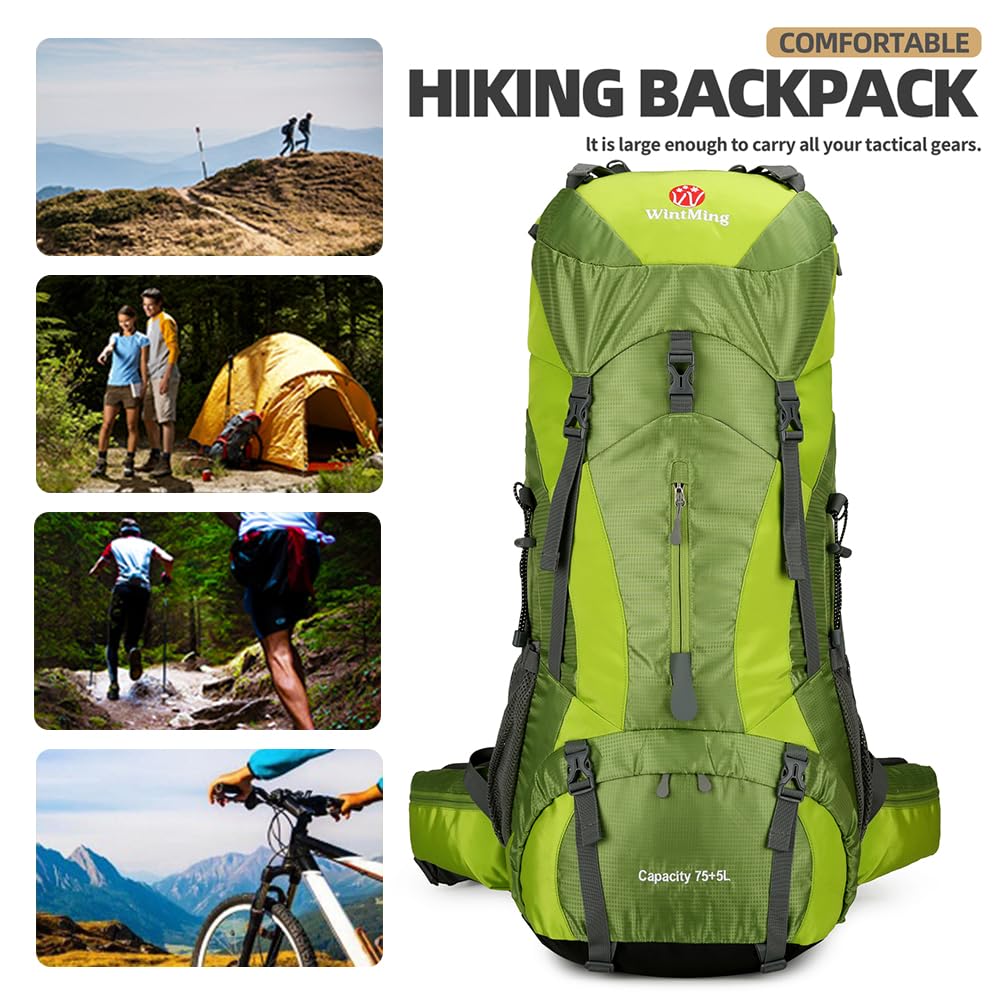 WintMing 75L Waterproof Hiking Backpack with Rain Cover - Perfect for Camping & Travel