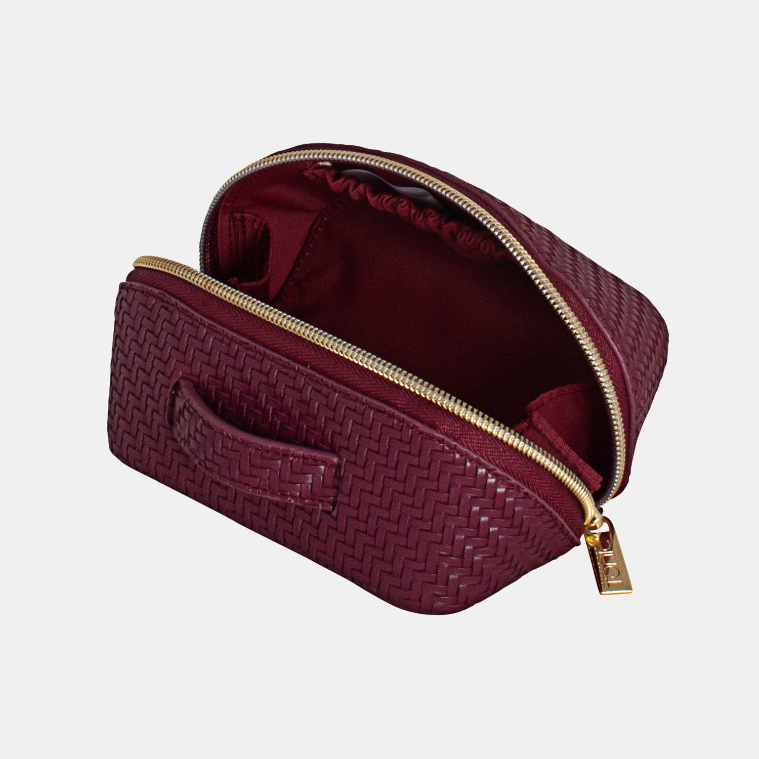 Elegant Herringbone Plum Small Beauty Bag - Perfect for Travel, Makeup Organizer & Cosmetic Pouch