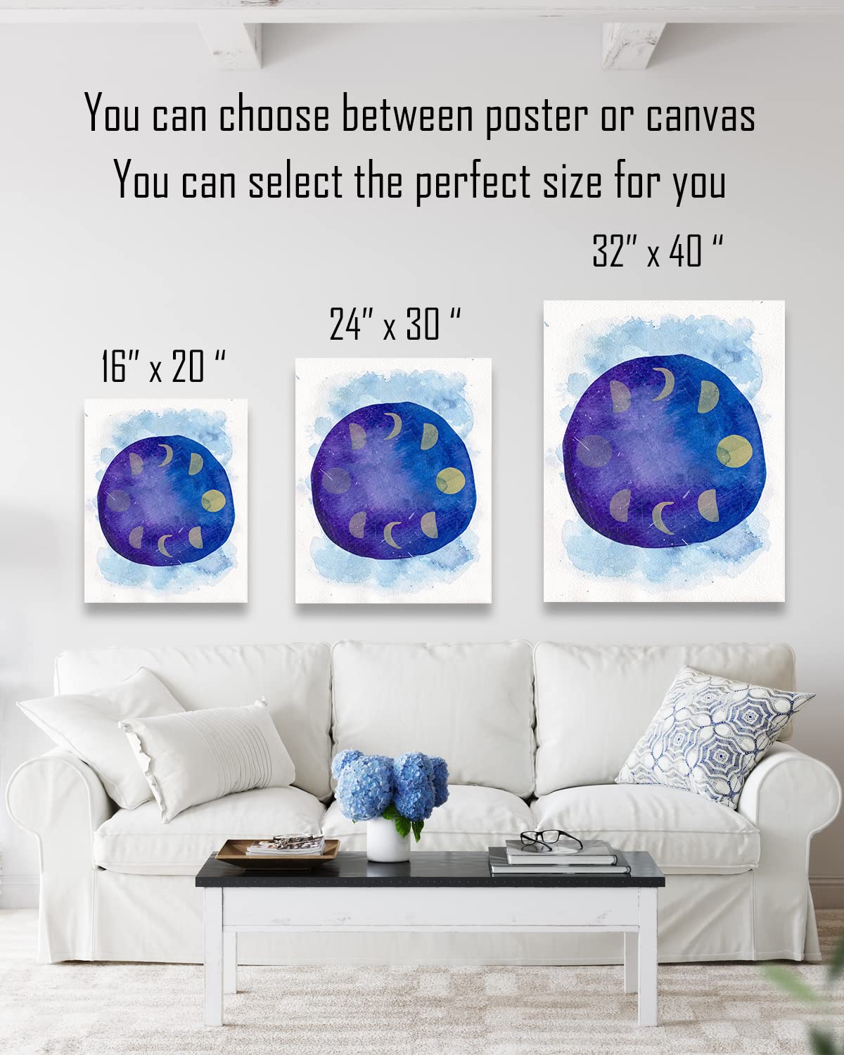 Abstract Moon Art Canvas - Bohemian Wall Decor - Minimalist Boho Moon Phase Painting - Ready to Hang 24x30 Inch - Perfect for Bedroom, Living Room, Apartment & Dorm - Moon Phases Wall Art for Meditation Spaces & Yoga Studios