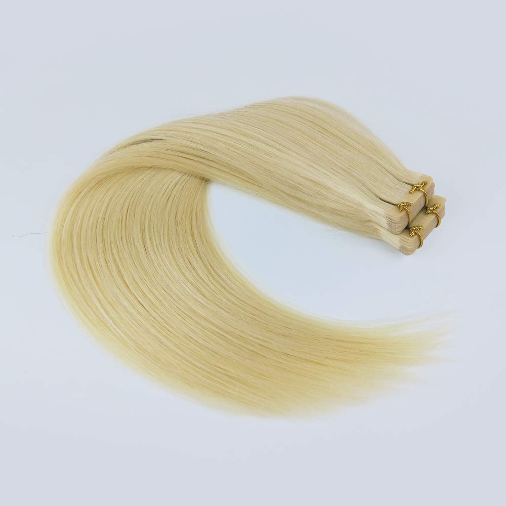 100% Real Human Hair Russian Tape-in Extensions Blonde #613 - 40pcs 100g Remy Hair for Women (24 Inch) - Machine Made Seamless Hair Extensions for Volume & Length - Perfect for Parties, Weddings & Daily Styling