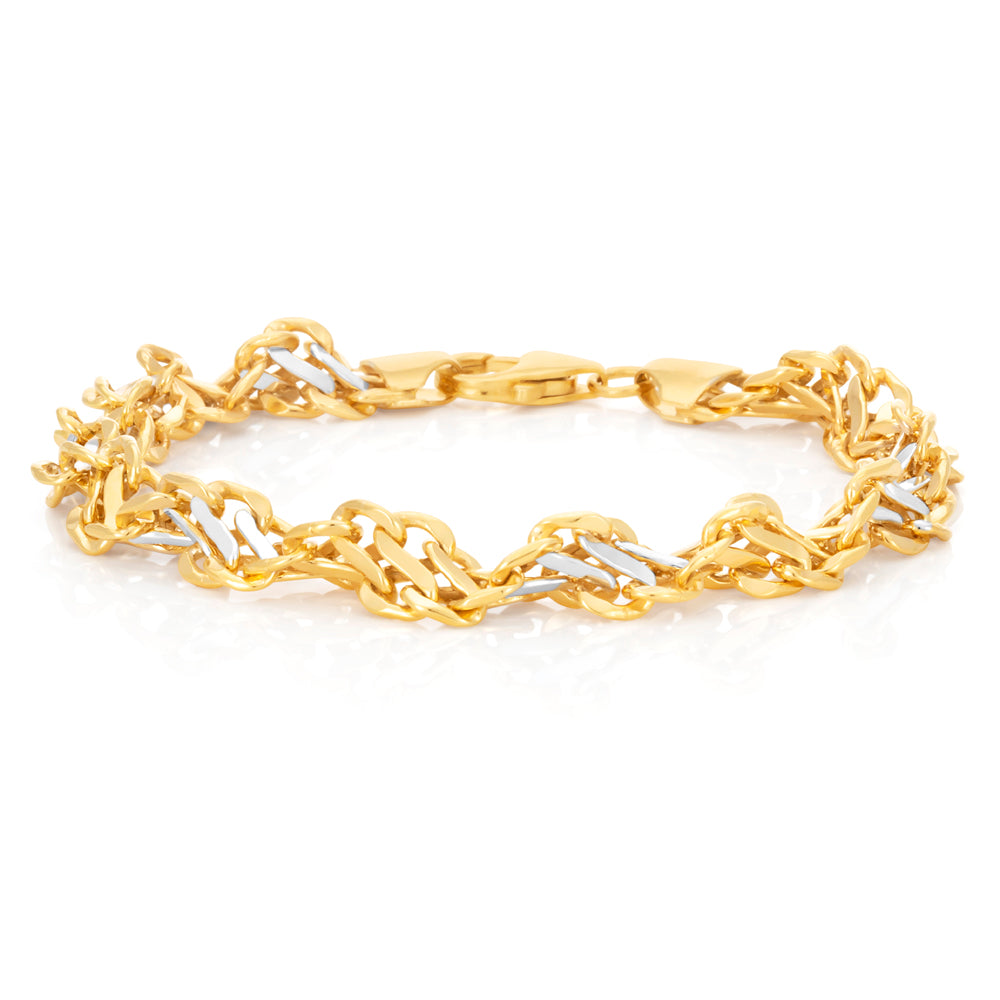 9ct Two Tone Gold Filled 19cm Singapore Link Bracelet for Women - Elegant Fashion Jewelry Gift for Birthday, Anniversary & Special Occasions