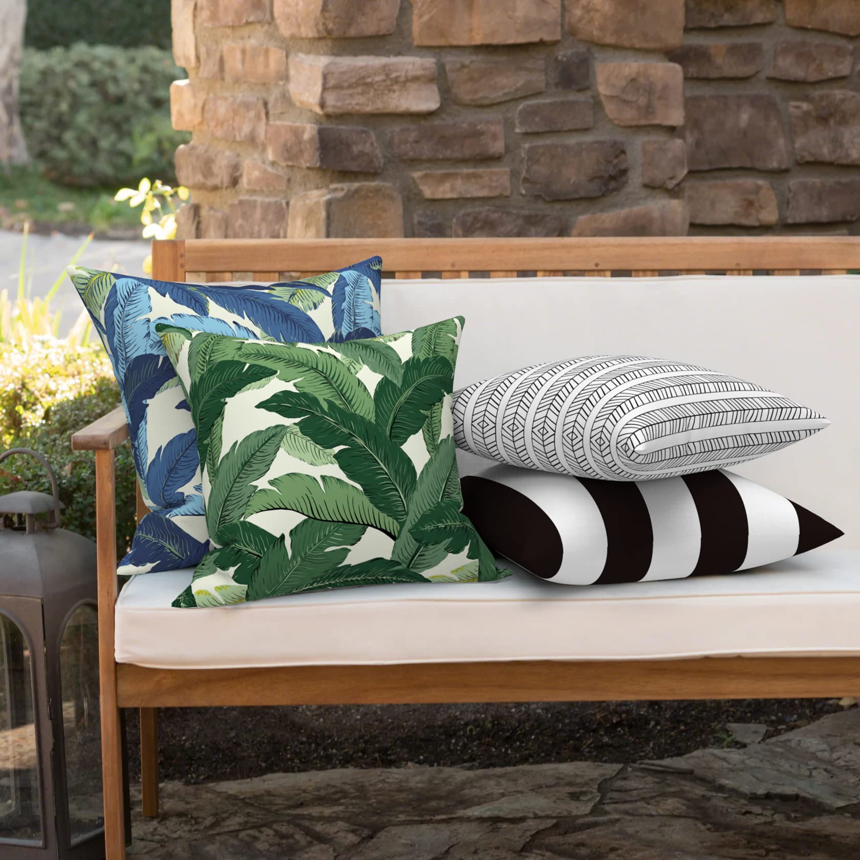 Premium 16x16 Inch All-Weather Square Throw Pillow Covers Set of 2 - Indoor/Outdoor Decorative Pillow Cases for Sofa, Patio, Cabana & Home Furniture - Cabana Black Design - Perfect for Living Room, Garden & Poolside Relaxation