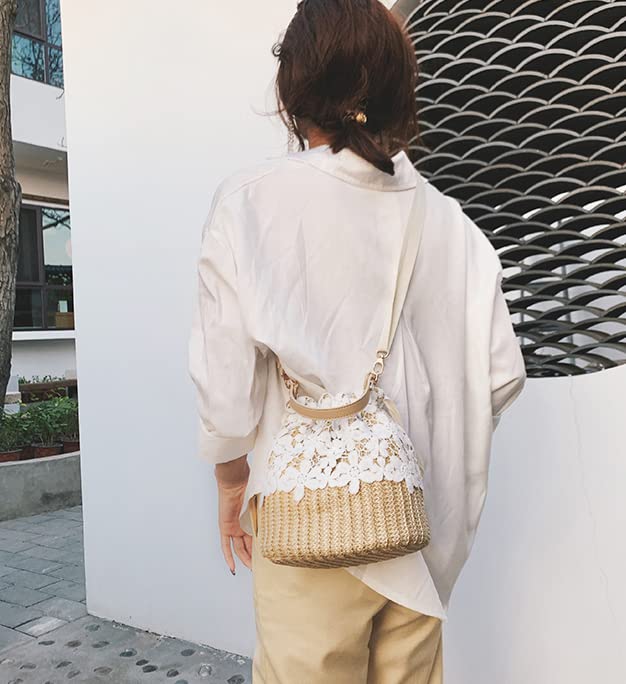 Straw Beach Tote Bag with Flower Lace - Small Shoulder Bag, Crossbody Purse & Handbag for Women | Perfect for Summer Vacation, Pool Party, and Outdoor Activities (2024 Fashion)