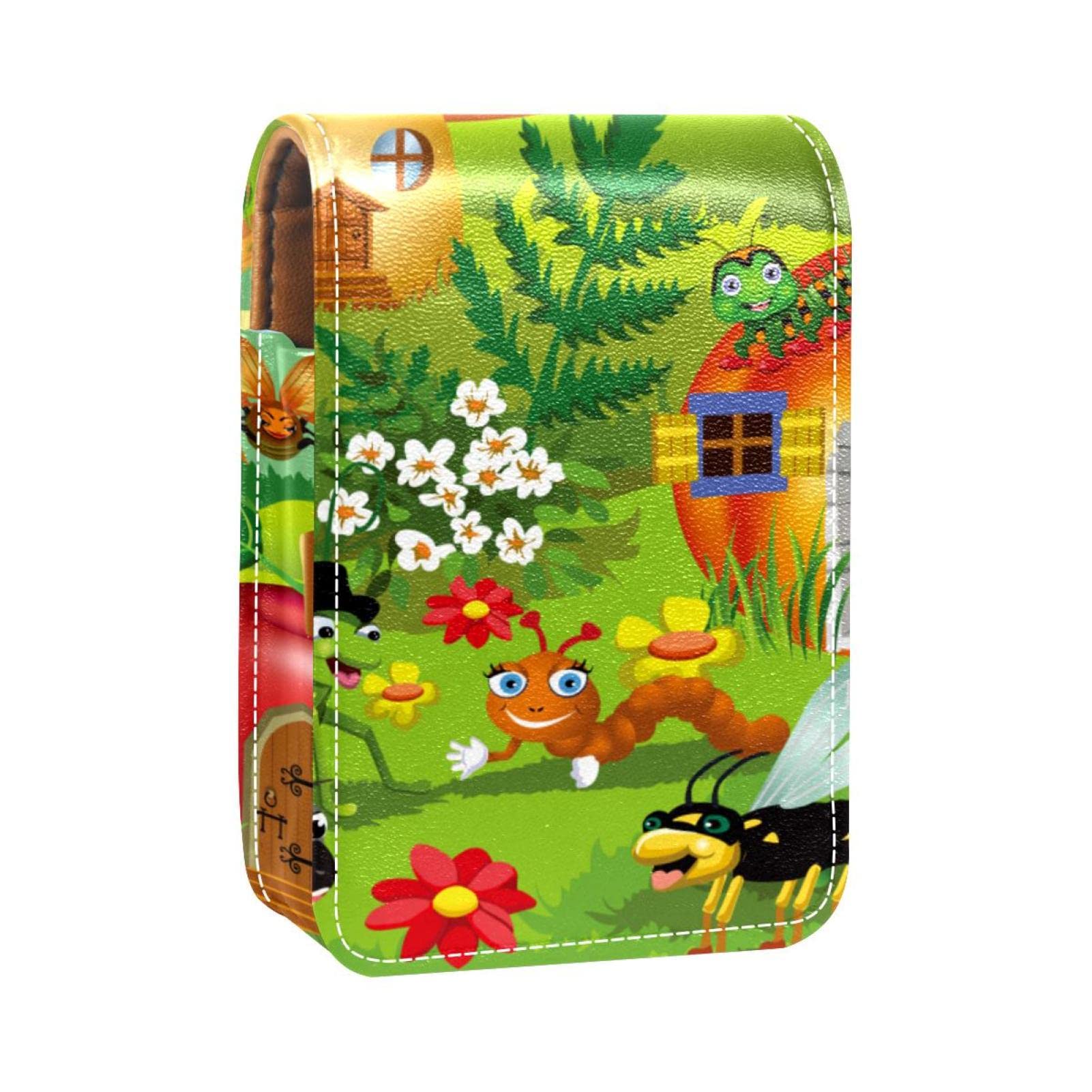 Personalized Lipstick Case - Portable Makeup Bag & Cosmetic Pouch Organizer with Cute Cartoon Designs (Insect, Mushroom, Caterpillar, Butterfly) - Perfect for Travel, Daily Use & Gift Giving
