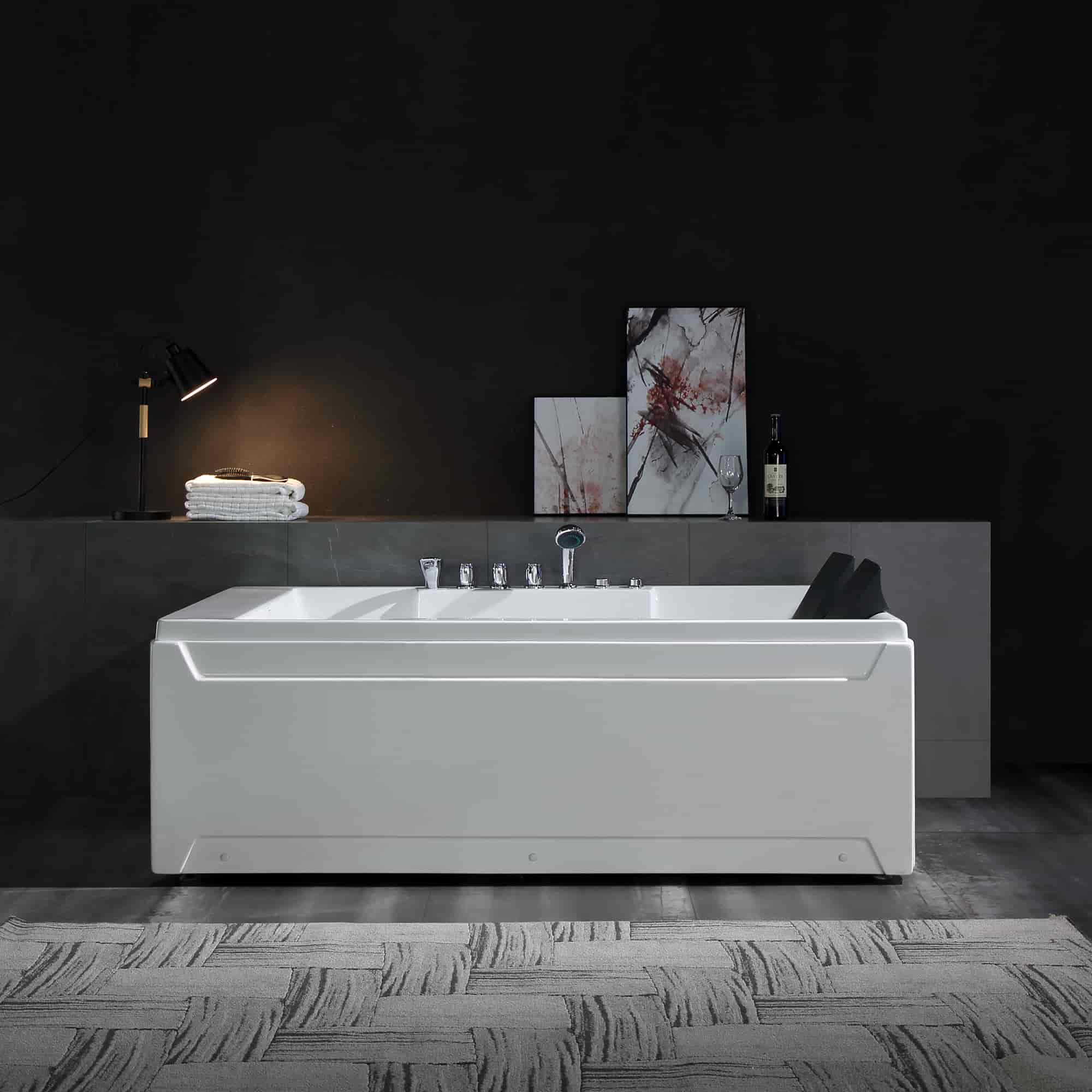 Empava 72-Inch Alcove Whirlpool Bathtub for 2 Persons with LED Lights | Left Drain Rectangular Design | Perfect for Master Bathroom & Spa Relaxation