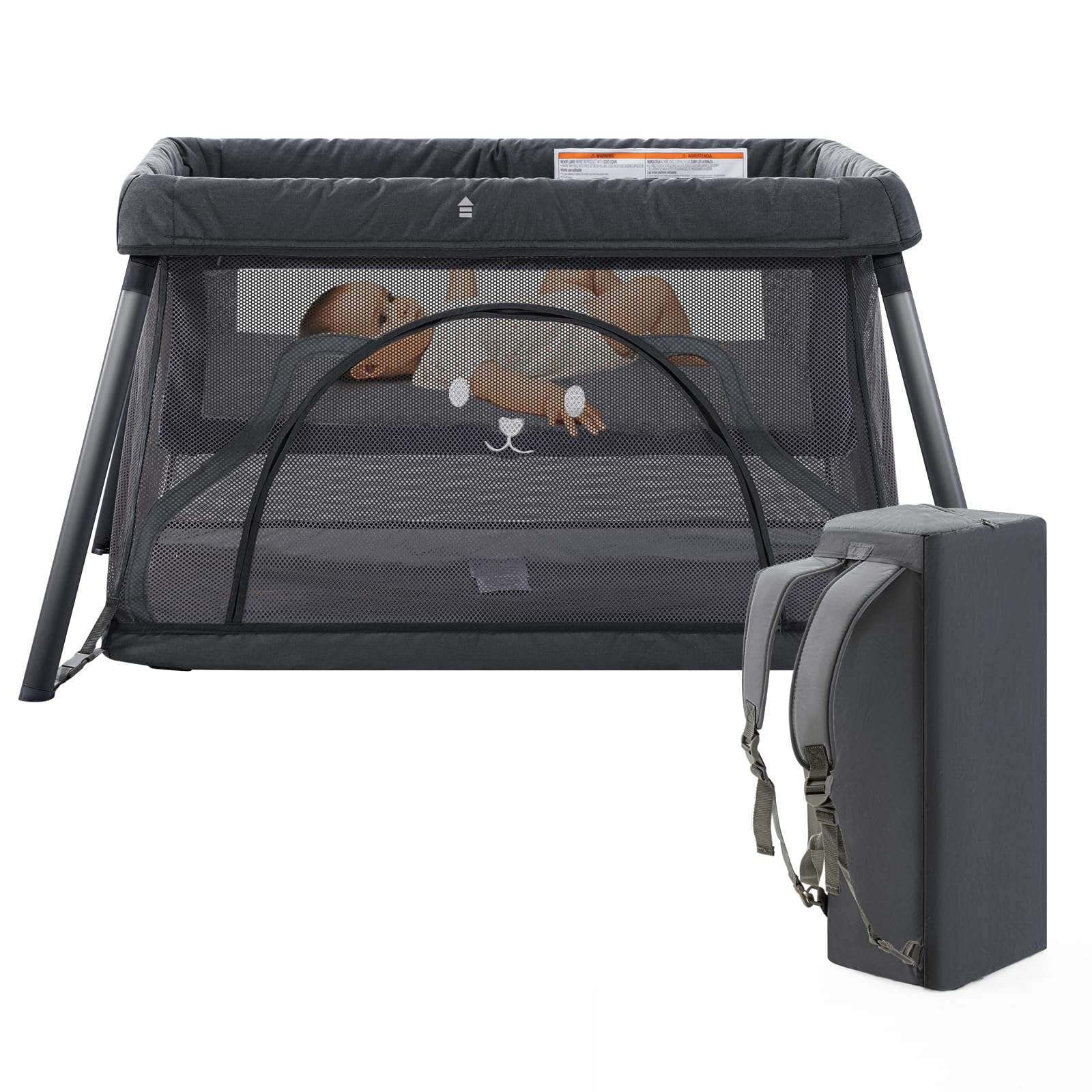 3-in-1 Portable Travel Crib for Babies & Toddlers - Lightweight Foldable Playpen with Comfortable Mattress & Carry Bag (Dark Grey) - Perfect for Home, Travel, Camping & Grandparents' House