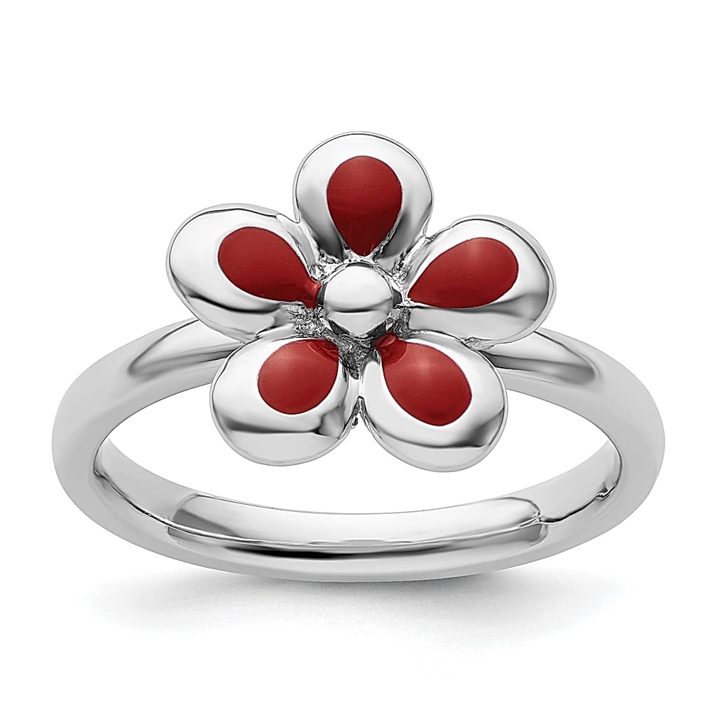 925 Sterling Silver Red Flower Stackable Ring - Dainty Leaf Design Fine Jewelry for Women - Perfect Gift for Her, Birthday, Anniversary & Everyday Wear