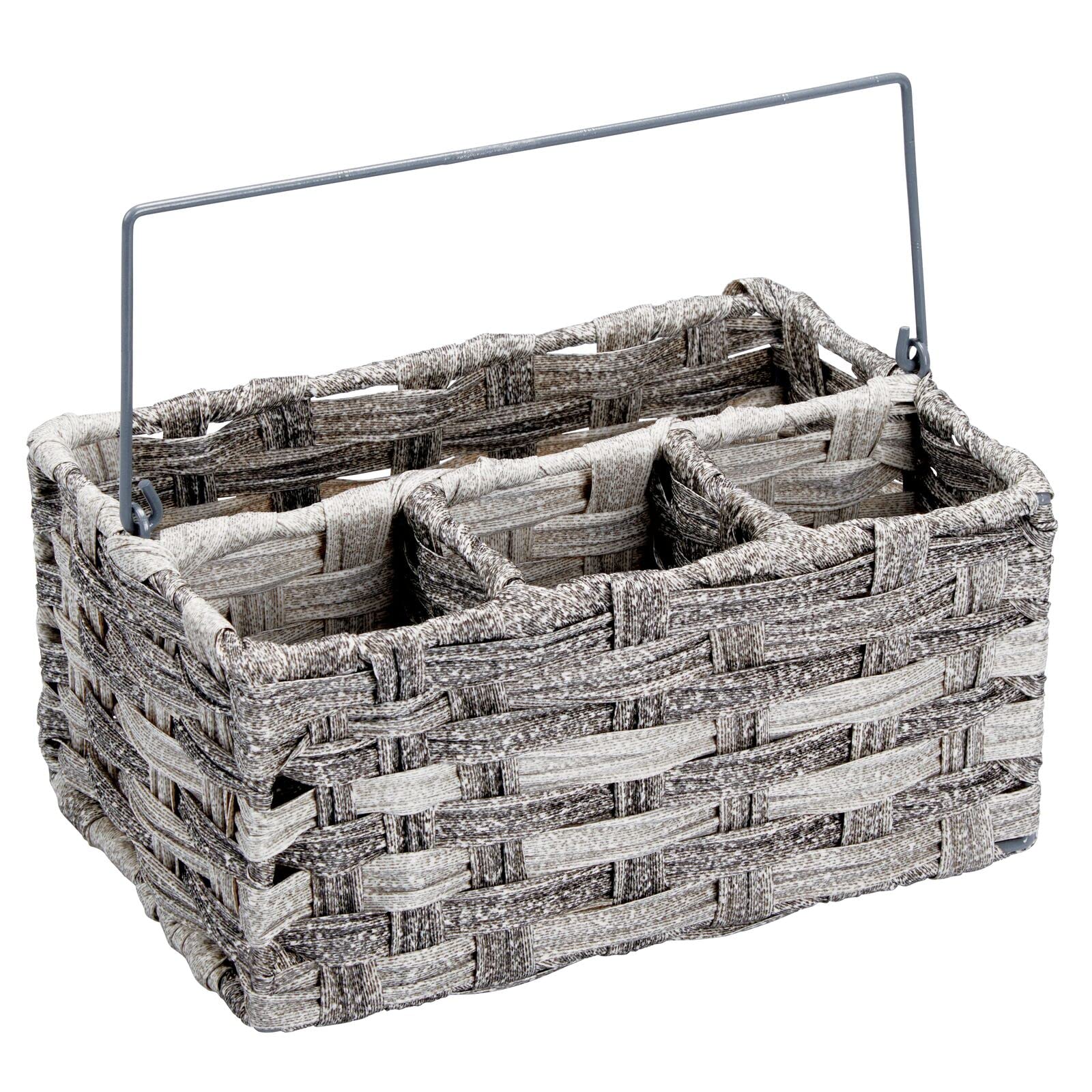 mDesign Plastic Woven Divided Cutlery Storage Organizer - Kitchen Utensil Caddy for Silverware, Forks, Knives, Spoons & Napkins - Gray - Perfect for Kitchen Table, Cabinet & Pantry Organization