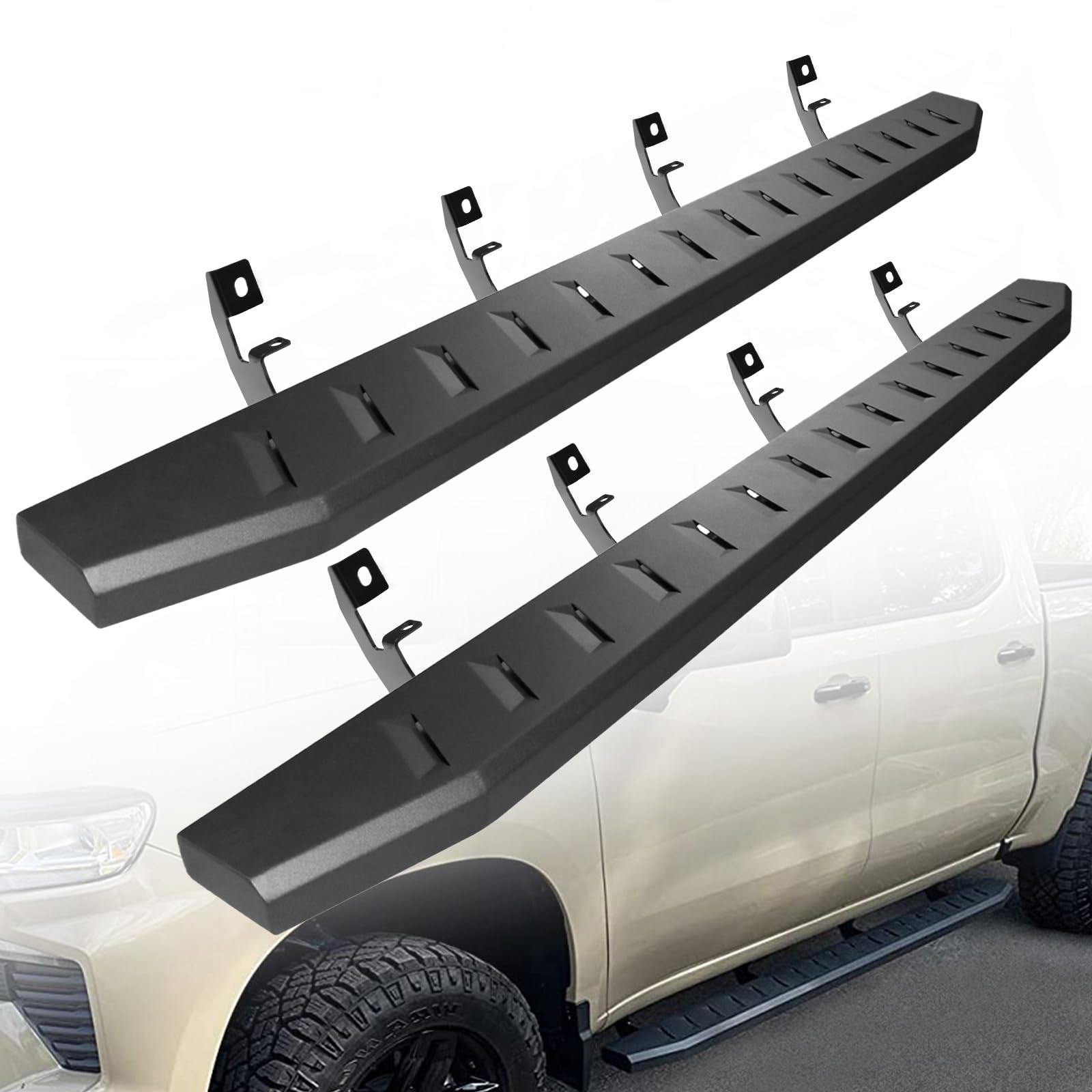 ONINE 6 Inch Black Running Boards for 2019-2025 Chevy Silverado/GMC Sierra 1500 & 2020-2025 Silverado/Sierra 2500/3500 Crew Cab - Heavy Duty Side Step Nerf Bars for Off-Road & Daily Driving