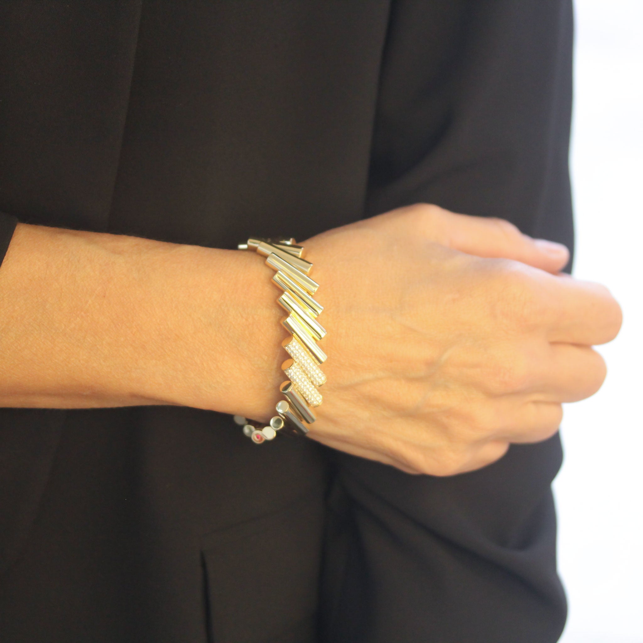 Roberto Coin Domino Diamond Accent Large Bangle Bracelet - Elegant Jewelry for Women, Perfect for Parties, Weddings & Special Occasions