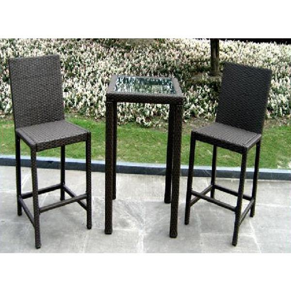 Dark Brown Wicker Bar Height Patio Set - Indoor/Outdoor Armless Bistro Chairs & Table for Backyard, Balcony or Cafe Dining | Weather-Resistant Rattan Furniture for Outdoor Entertaining