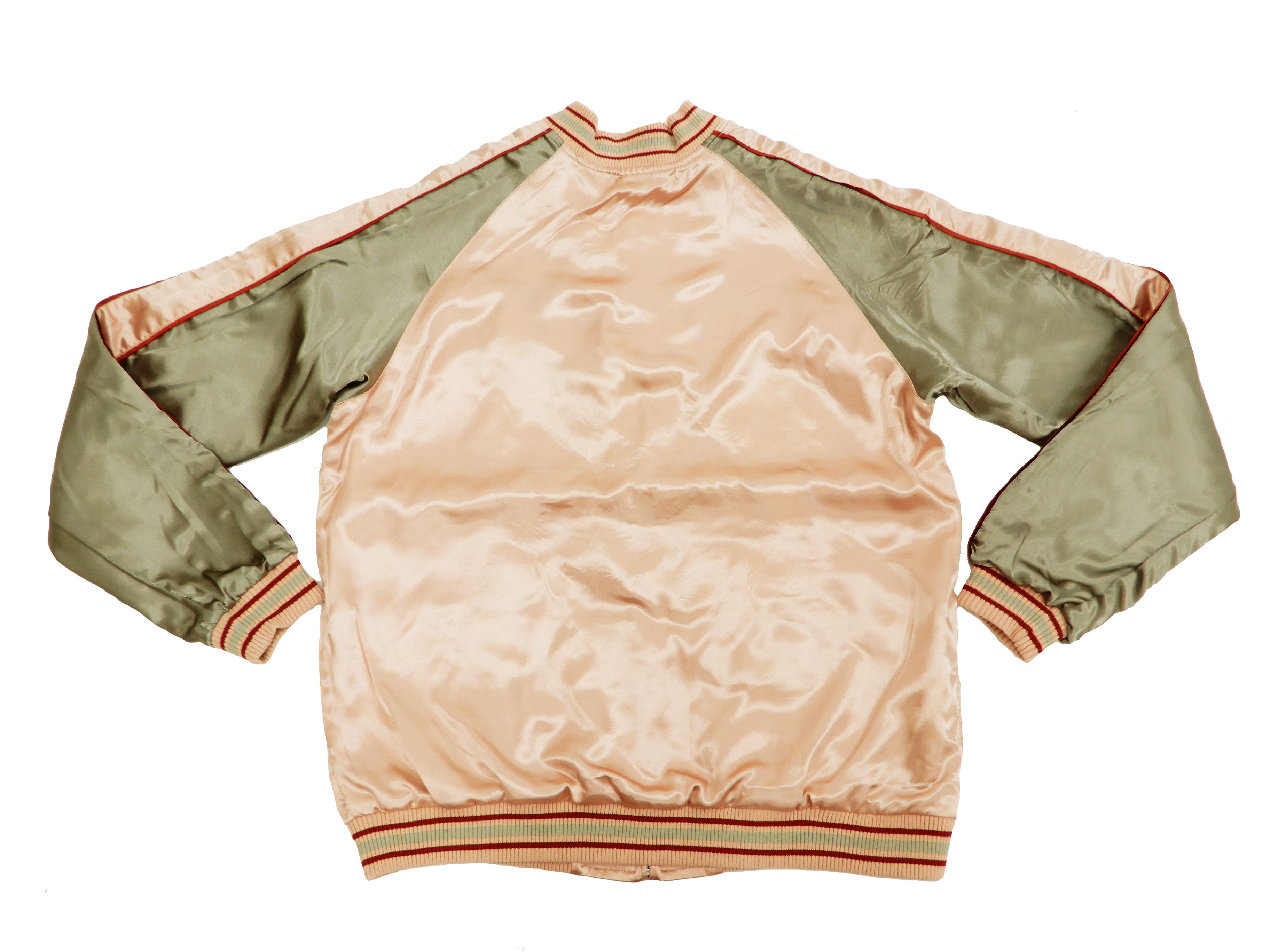 Japanese Souvenir Jacket for Men - Goldfish Embroidery Sukajan Bomber Jacket 3RSJ 044 in Pink/Beige | Vintage Asian Streetwear | Perfect for Cosplay, Harajuku Fashion & Casual Outfits