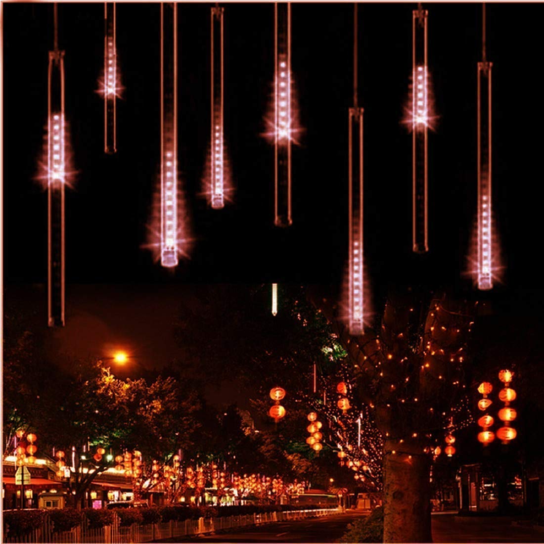 Solar Powered Outdoor String Lights - 30cm 10 Tubes 360LEDs Waterproof Meteor Shower Lights for Wedding, Garden, Patio, and Home Decoration (Red) | Create Magical Ambiance for Parties, Holidays & Outdoor Events