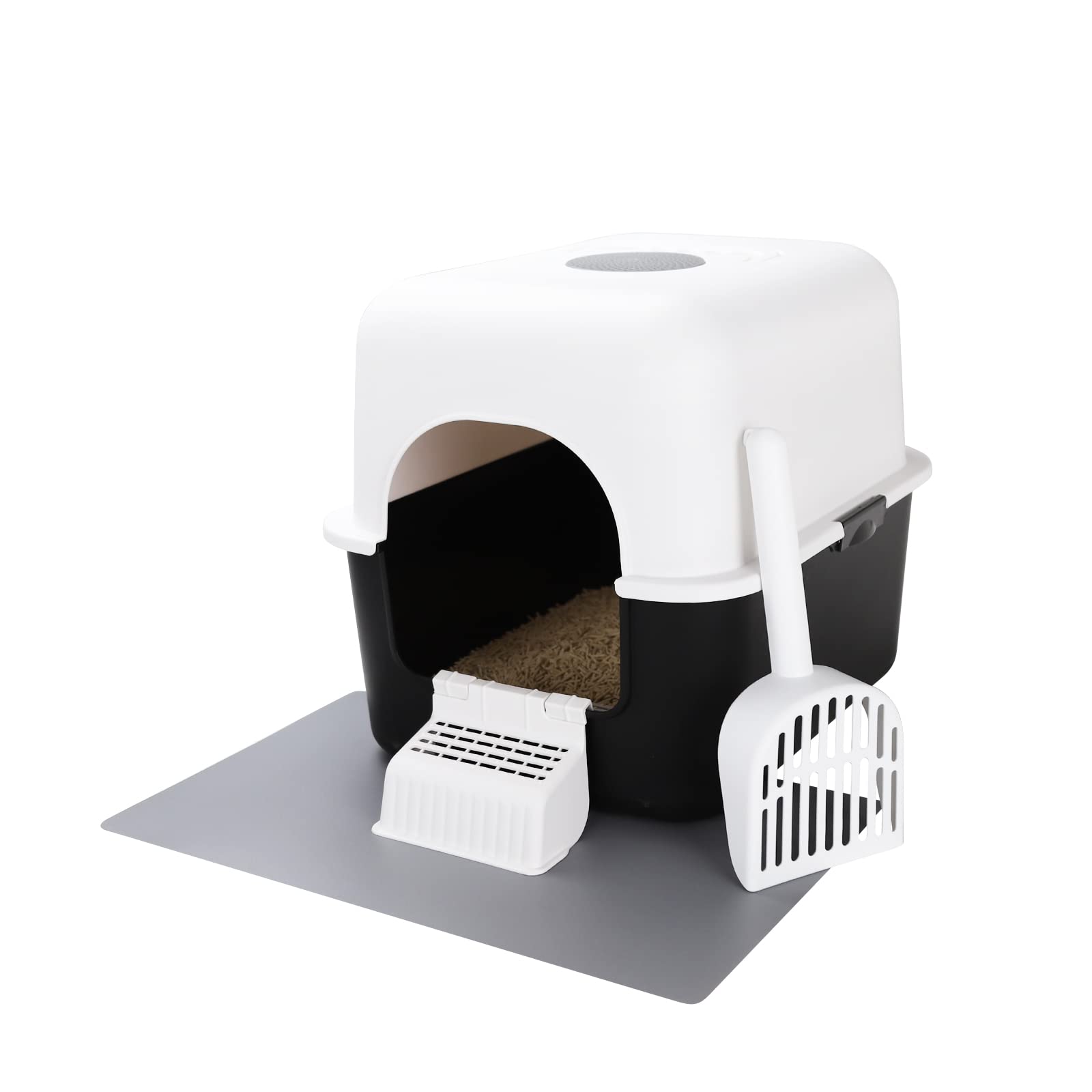 Sfozstra Enclosed Cat Litter Box with Lid - Splash Proof, Leak Proof & Odor Control - High Edge Design for Mess-Free Use - Easy to Install & Clean (Black with Pedal) - Perfect for Small Spaces & Multi-Cat Homes