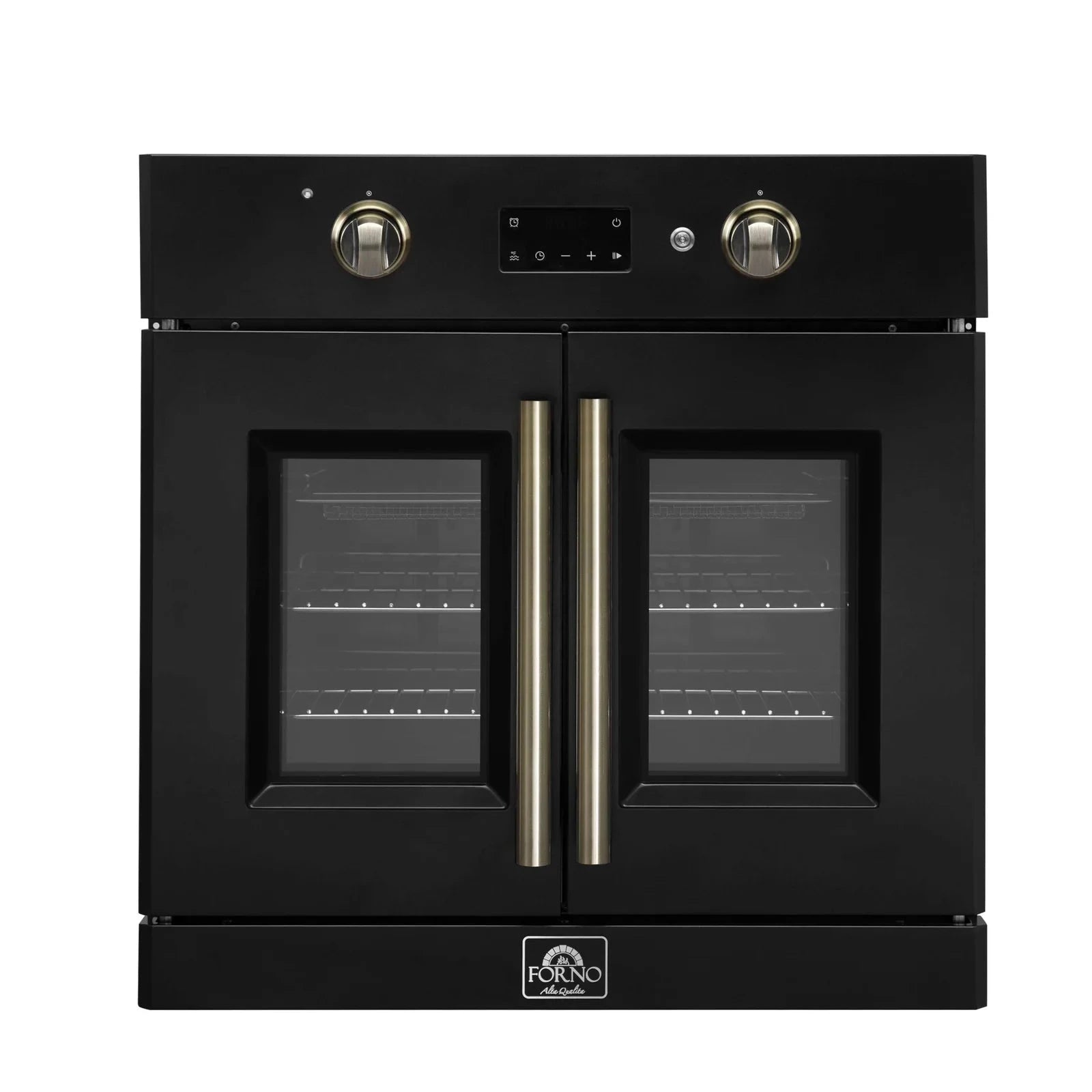 Forno Asti 30 Inch French Door Electric Wall Oven - Black with Antique Brass Trim, Model FBOEL1333 30BLK | Built-in Oven for Modern Kitchens, Baking, Roasting & Entertaining