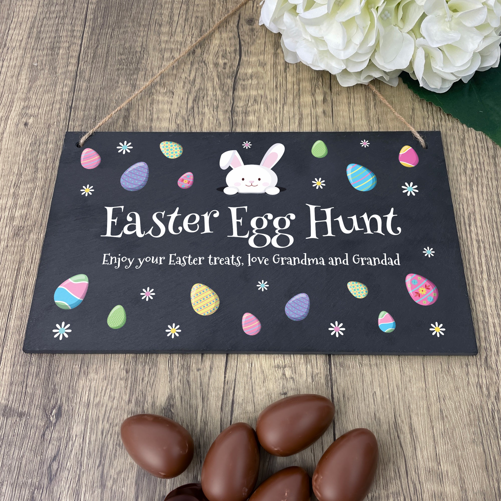 Personalized Pastel Easter Eggs Slate Hanging Sign - 25 x 15cm - Handmade Home Decor for Easter, Spring & Gift Giving - Perfect for Door Decor, Wall Art & Party Decorations