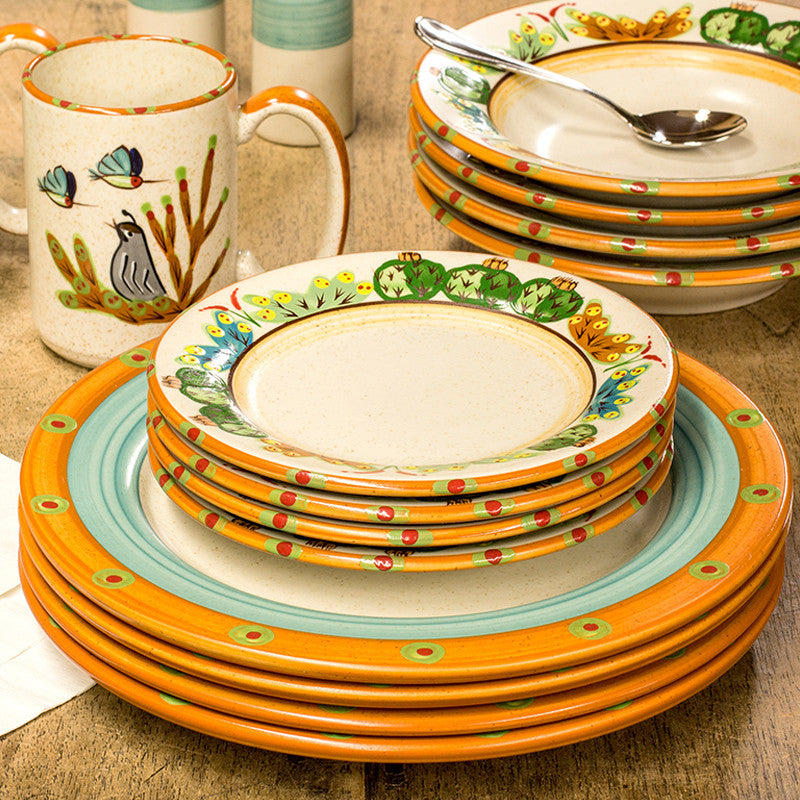 Hand Painted Sonoran Desert Dinnerware Set - Southwestern Style Ceramic Plates & Bowls for Rustic Home Decor | Perfect for Southwestern Themed Dining, Kitchen Decor, and Gift Giving