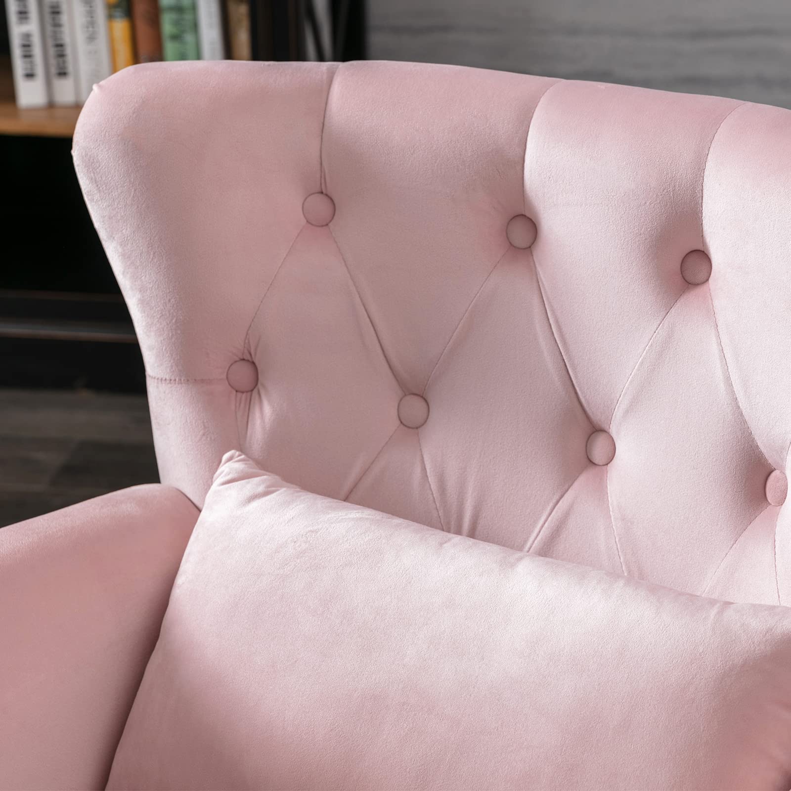 Mid-Century Modern Accent Chairs Set of 2 - Velvet Tufted Wingback Armchairs with Pillows for Living Room, Bedroom, Lounge (Pink) | Stylish & Comfortable Seating for Home Decor & Relaxation