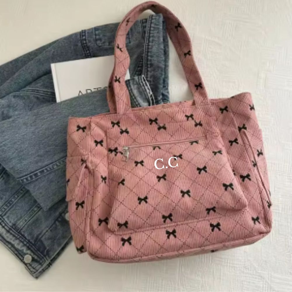 Personalized Initial Coquette Bow Tote Bag - Custom Monogrammed Gift for Women, Girls, Teens - Perfect for School, Work, Beach & Shopping