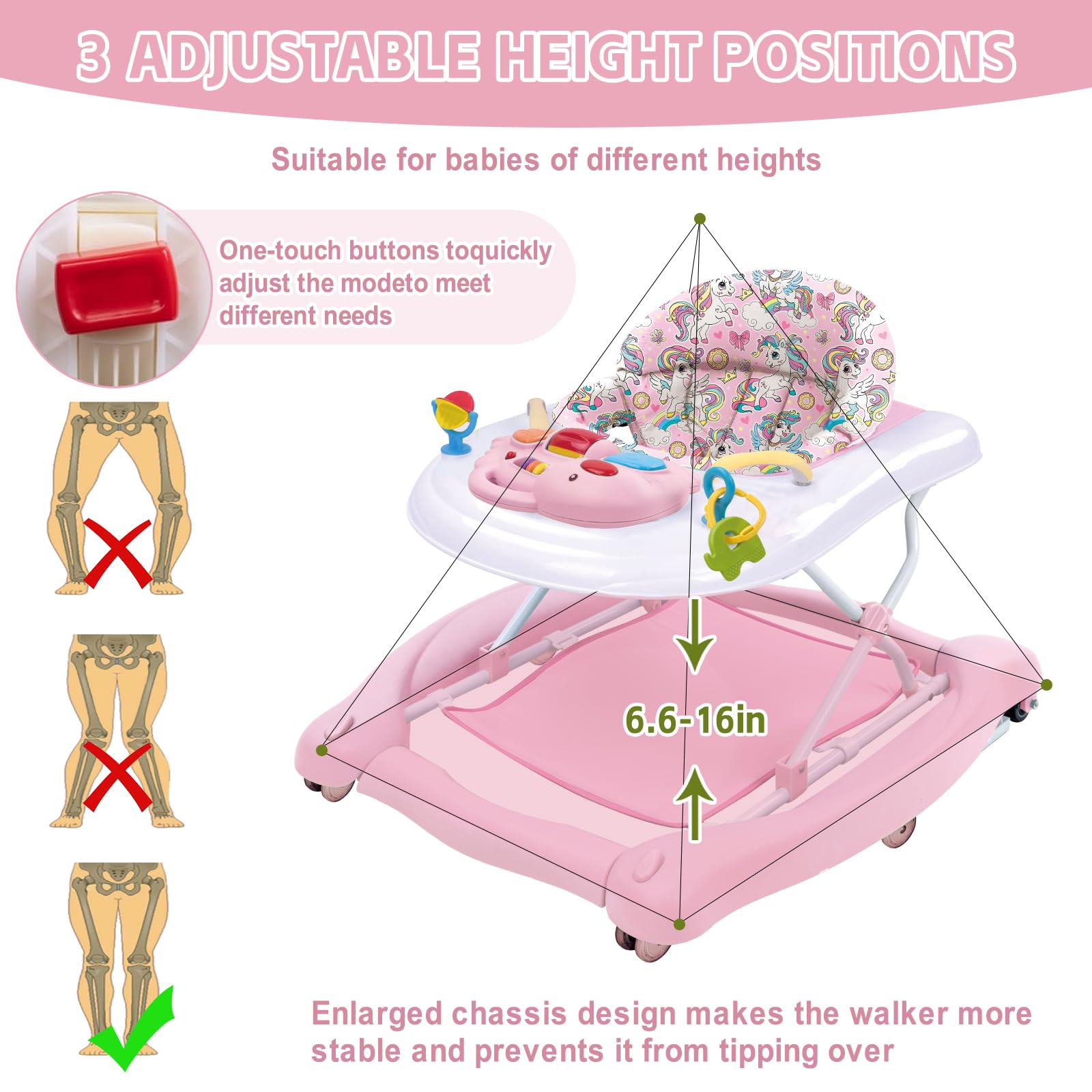 5 in 1 Foldable Baby Walker with Detachable Trampoline Mat - Adjustable Speed Wheels & Height for 6-18 Months (Pink) | Baby Bouncer, Rocker, Activity Center & Push Walker | Perfect for Playtime, Learning to Walk & Indoor Fun
