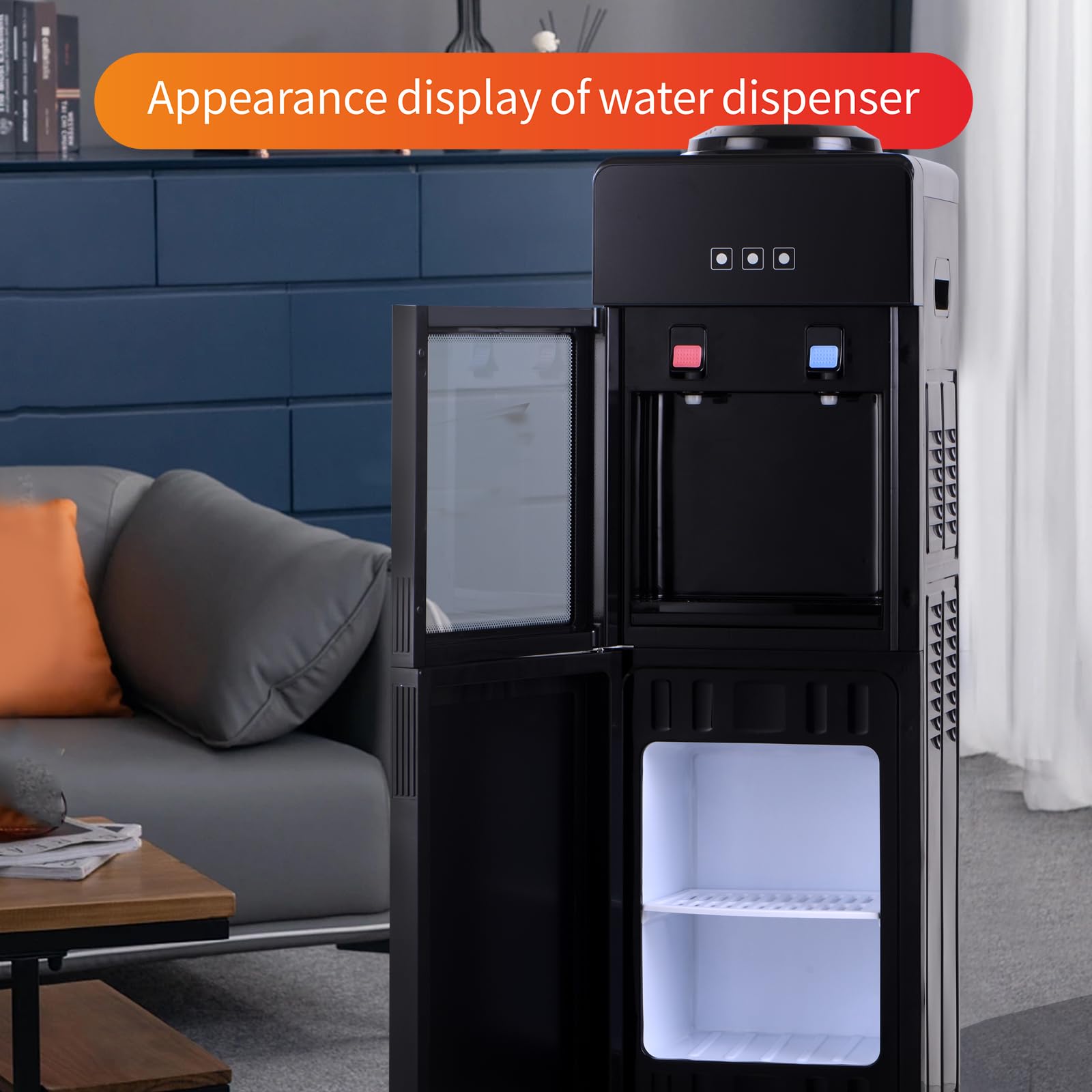 5 Gallon Top Load Water Cooler with Hot & Cold Dispenser - Freestanding for Home & Office, Compatible with 3 & 5 Gallon Bottles, Luxury Black Design (Black) - Perfect for Kitchen, Breakroom, and Office Hydration