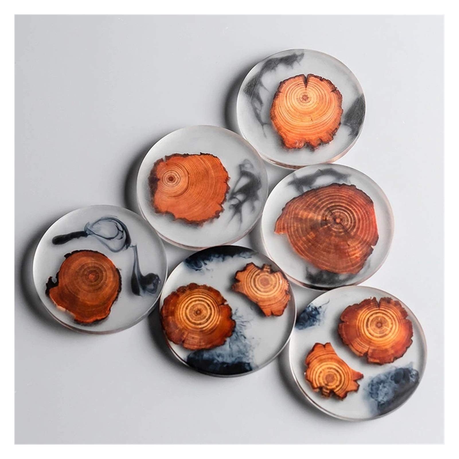 CHENHAN 6-Piece Resin Pine Coasters Set - Heat Resistant Drink Mats for Coffee, Tea & Cups - Waterproof Non-Slip Table Decor (Round, Natural Wood Design) | Perfect for Dining Tables, Coffee Bars & Home Decor
