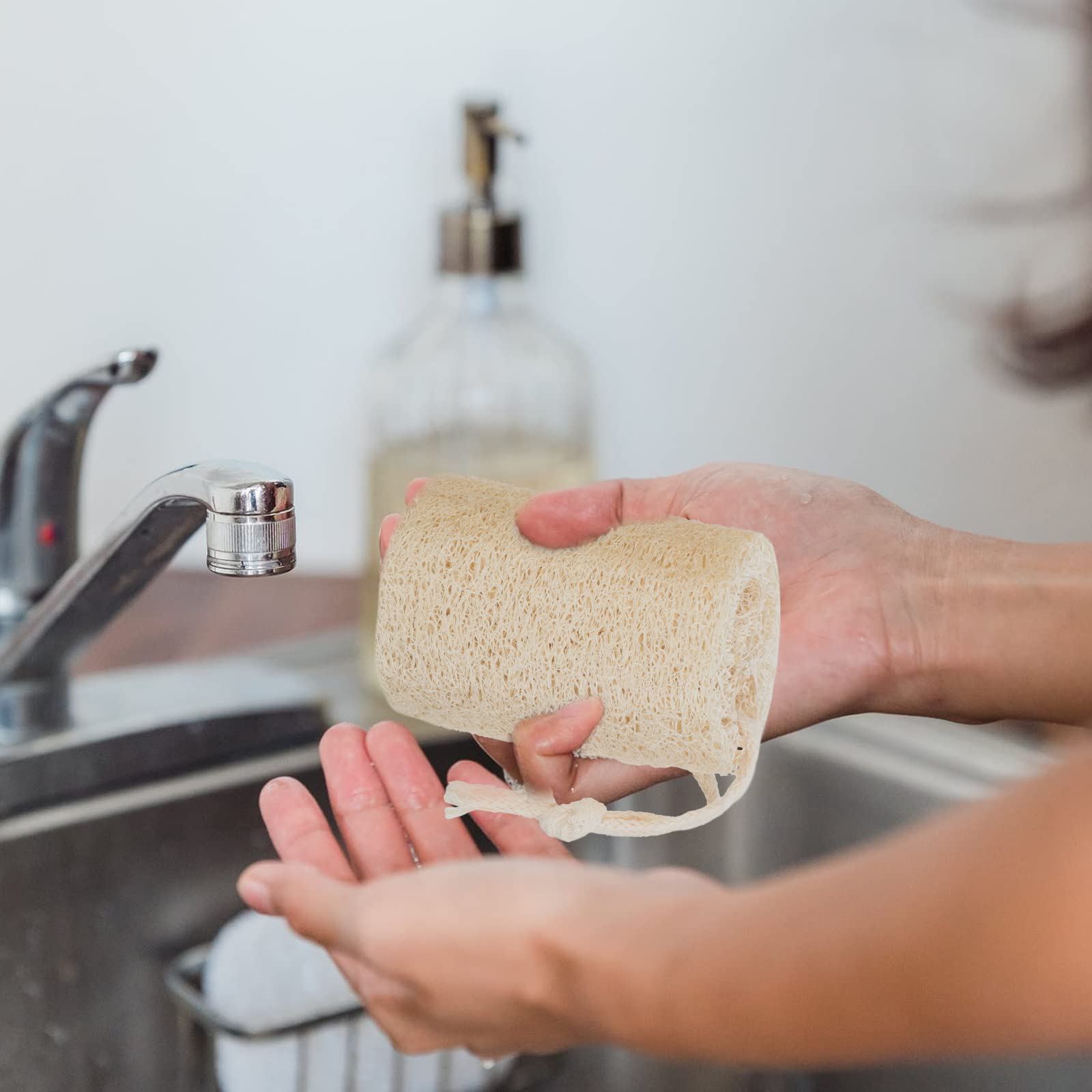 4-Piece Loofah Sponge Cleaning Brushes Set - Natural Dish Scrubbers for Bowls, Pans & Cookware - Eco-Friendly Kitchen Cleaning Tools for Sinks & Countertops