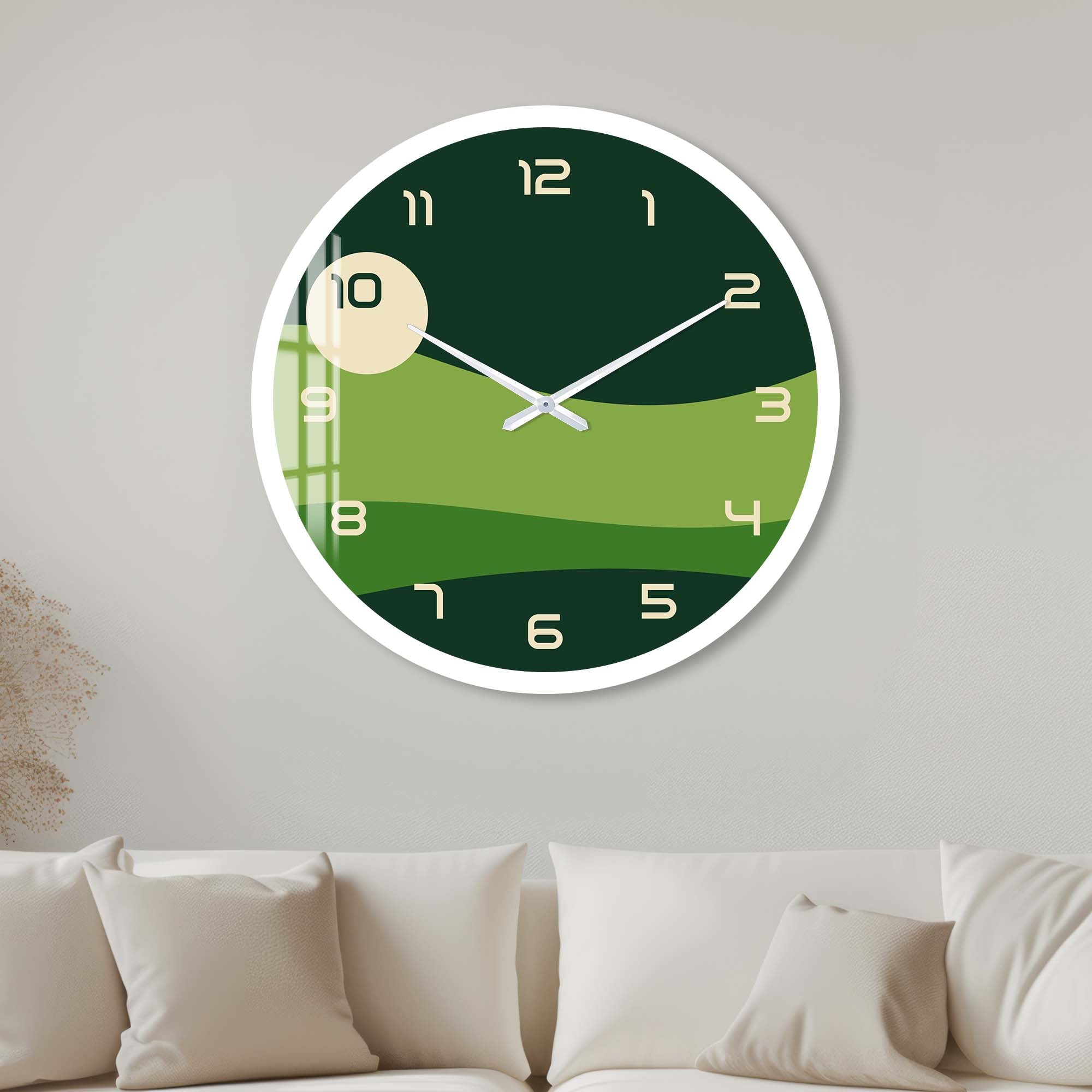 Stylish Green Layers Glass Wall Clock - Modern Home & Office Decor - Perfect for Living Room, Bedroom, Kitchen