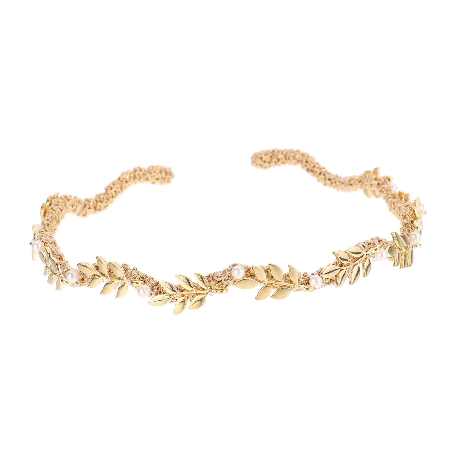 Golden Laurel Leaves Headband for Women - Elegant Bridal Hair Accessories with Pearl Alloy Gold Line - Perfect for Weddings, Parties, and Special Occasions