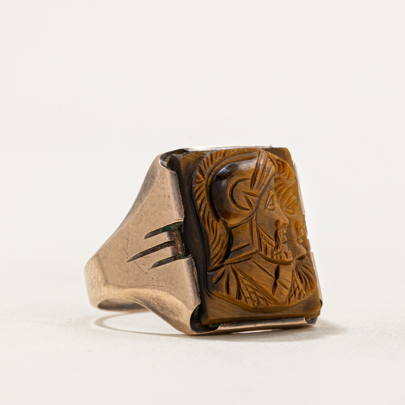7.50ct Tiger's Eye Doublet Intaglio Ring - Size 8 | Handmade Gemstone Jewelry for Women | Perfect for Boho, Vintage & Spiritual Fashion