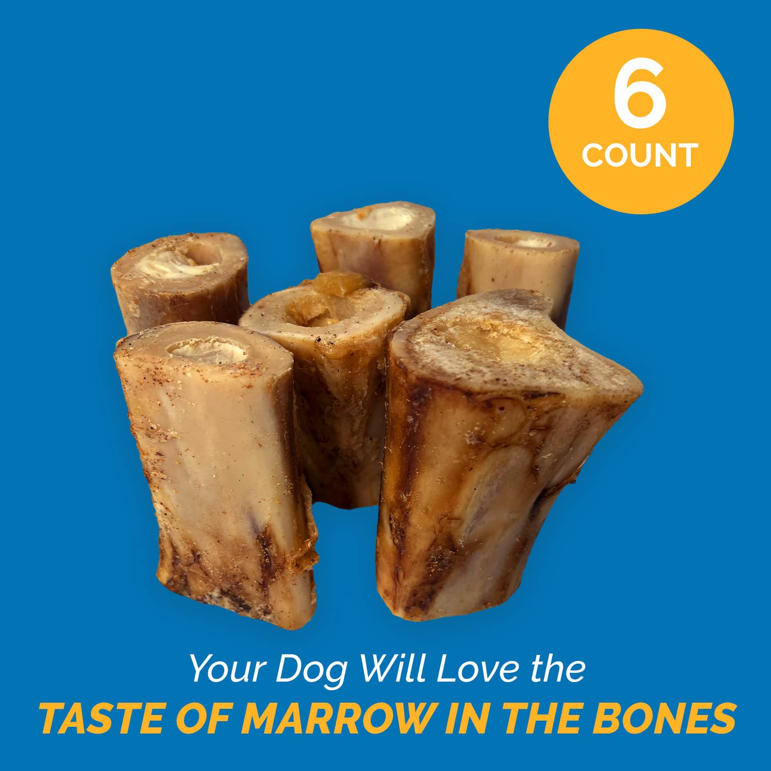 Premium Natural Beef Marrow Bones for Dogs - 3-4 Inch (6 Count) | Healthy, Digestible Dog Treats | Long-Lasting Chew Bones for Dental Health | Perfect for Training Rewards & Anxiety Relief