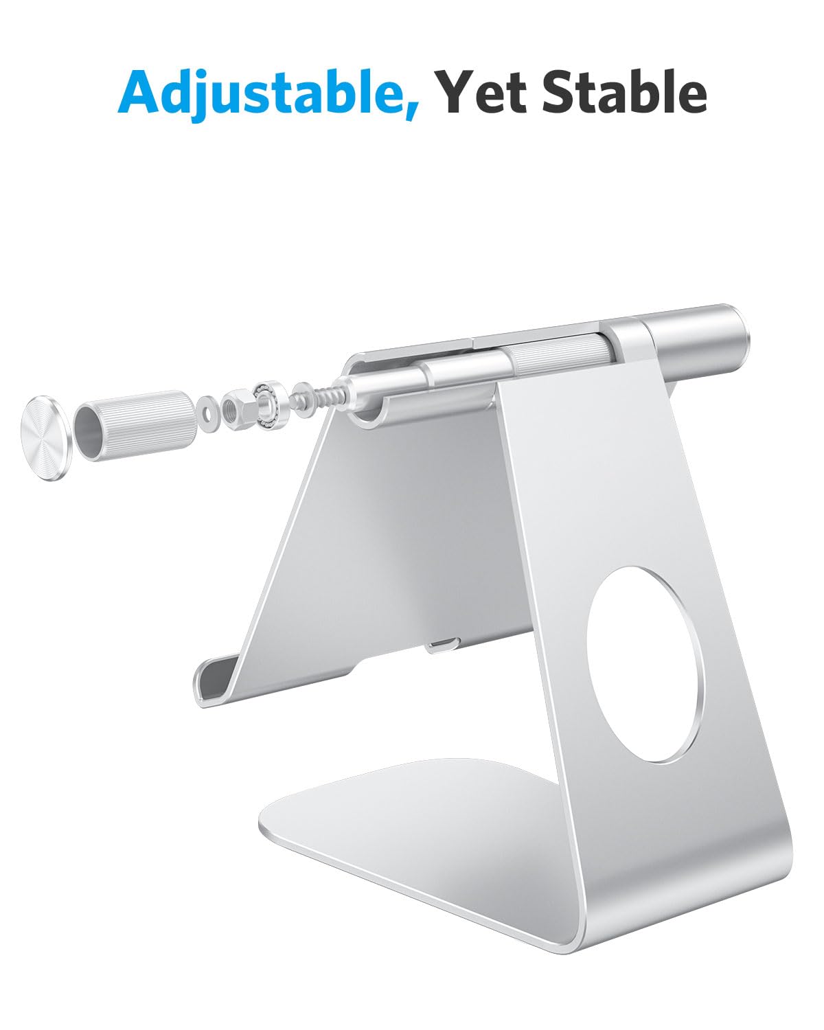 OMOTON Adjustable Aluminum Tablet Stand Holder - Universal Tablet Dock for iPad Air/Mini/Pro 11/12.9/13, Samsung Galaxy Tab & More (Up to 13 inch) - Silver | Perfect for Home Office, Bedside Viewing & Kitchen Recipe Reading