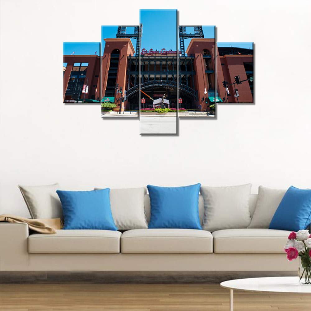 TUMOVO Modern Baseball Stadium Wall Art - St. Louis Downtown Landmark Canvas Painting - 5 Panel Ready to Hang Home Decor (60