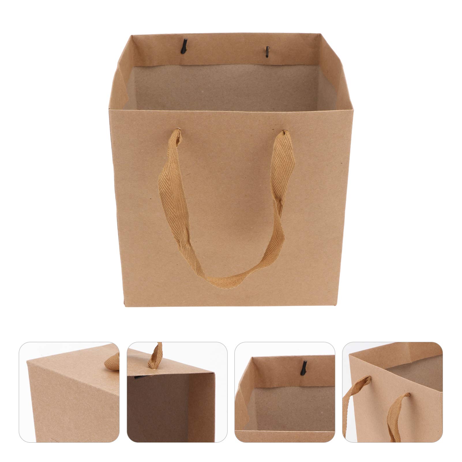 DOITOOL 10pcs Kraft Paper Gift Bags with Ribbon Handles - 20x20x20cm Square Paintable Shopping Bags for Jewelry, Flowers & Retail Gifts | Eco-Friendly Light Brown Tote Bags for Wedding Favors, Birthday Presents & Party Giveaways