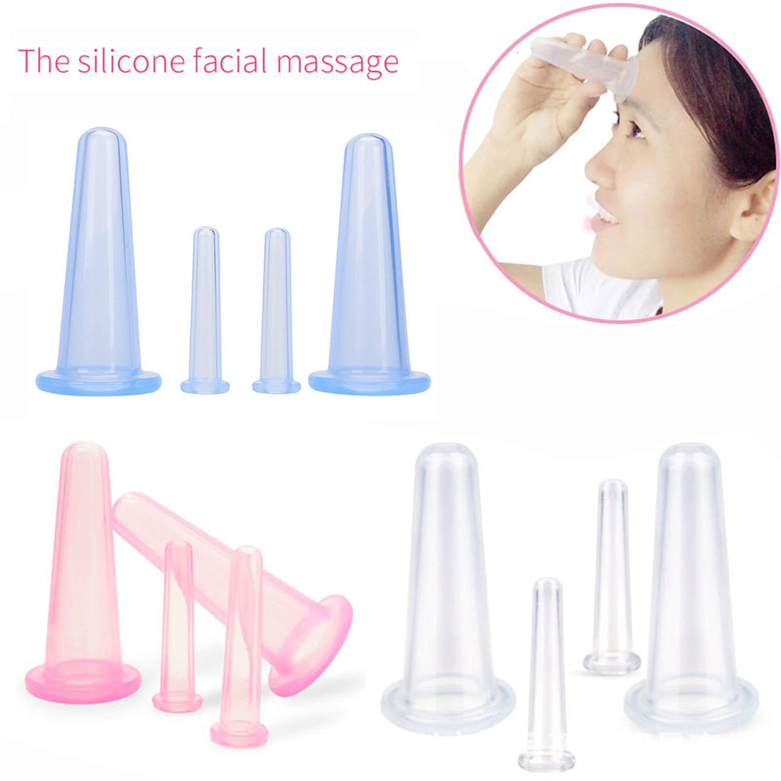 4Pcs Facial Massage Cupping Set - 2 Small & 2 Large Silicone Cupping Cups for Face, Neck & Eye Massage - Anti-Aging Skin Care & Lymphatic Drainage Tool - Perfect for Home Spa, Relaxation & Skincare Routine