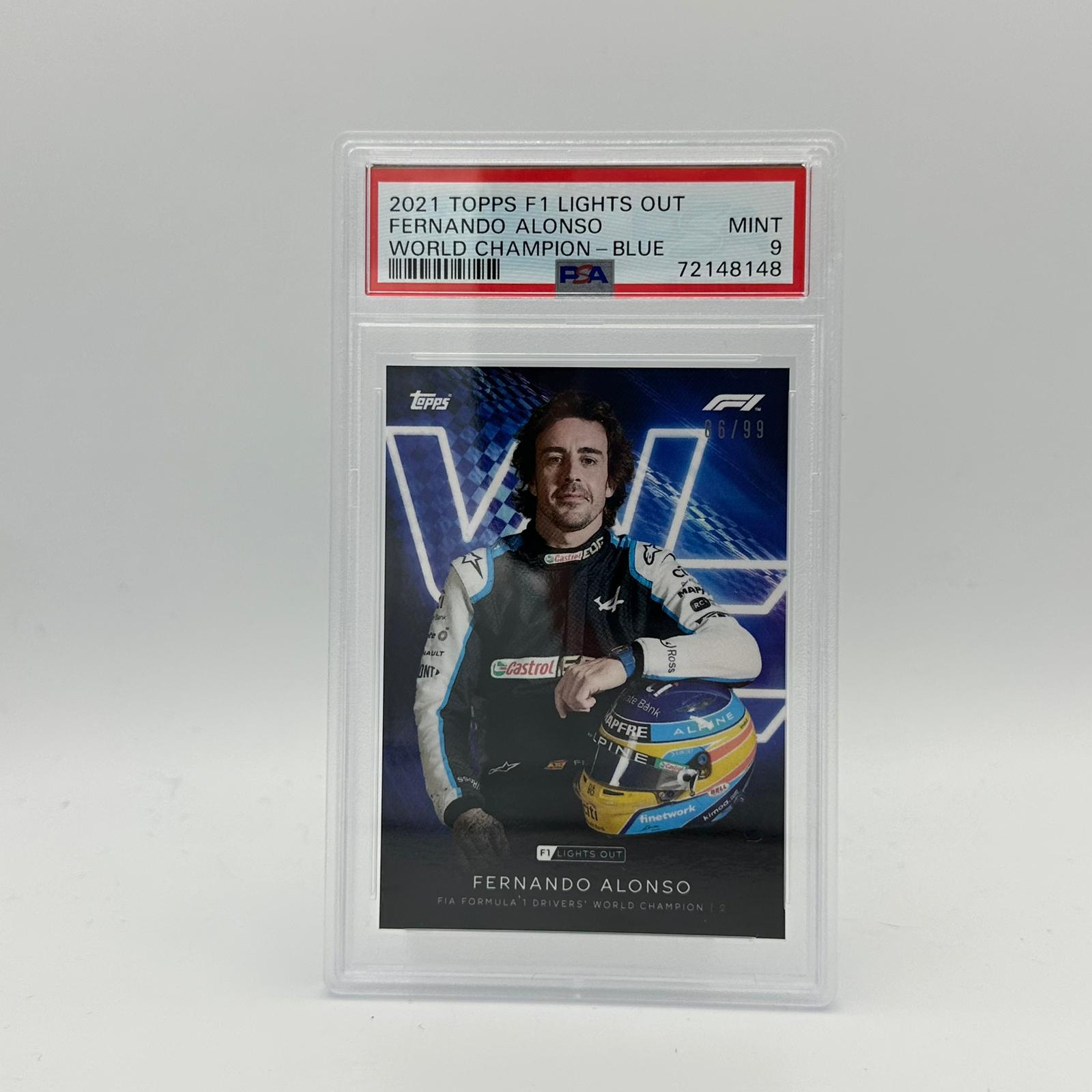 PSA 9 1986/99 Fernando Alonso Drivers World Champion Autographed Racing Card - Perfect for F1 Memorabilia Collections and Motorsport Fans
