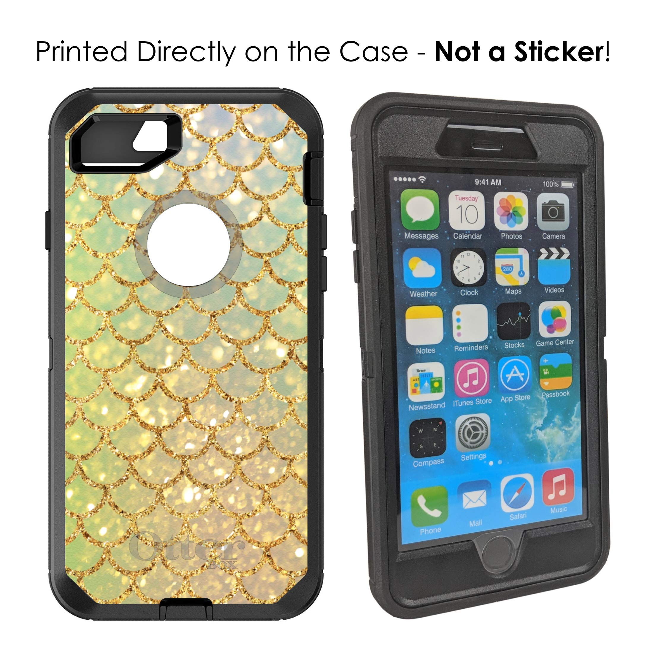 DistinctInk iPhone 7 Plus / 8 Plus Case (5.5 Inch) - Shockproof Protective Cover with Gold Green Mermaid Scales Design - Durable Replacement for OtterBox Defender - Perfect for Outdoor Activities, Travel and Daily Use