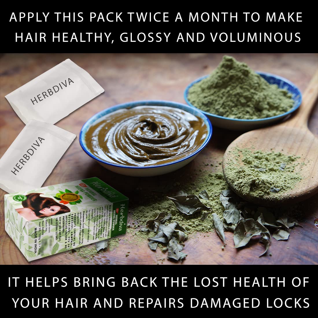 Herbdiva Natural Herbal Henna Powder for Hair - 200g (Pack of 2) | Safe, Chemical-Free Hair Dye & Conditioning Treatment for Women & Men | Perfect for Home Hair Coloring, Bridal Mehendi & DIY Beauty