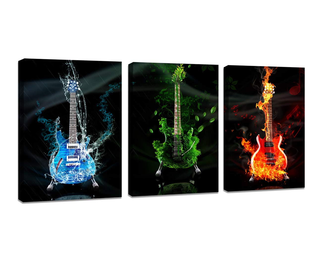 DZL Art A40934 3-Panel Red, Green & Blue Guitar Canvas Wall Art - Modern Music Themed Painting for Home, Office & Bedroom Decor | Perfect for Living Room, Music Studio & Gift Giving