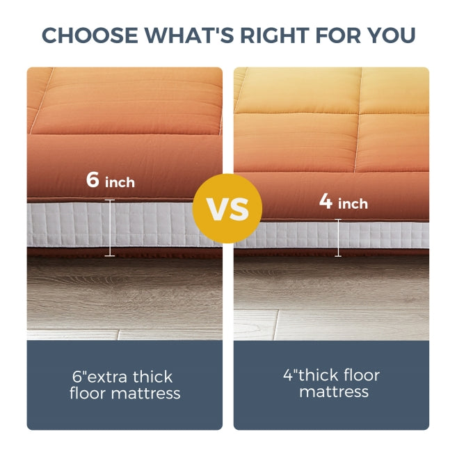 MAXYOYO 6-Inch Extra Thick Floor Futon Mattress - Square Quilted Design in Gradient Brown | Perfect for Guest Beds, Dorm Rooms, and Small Space Living
