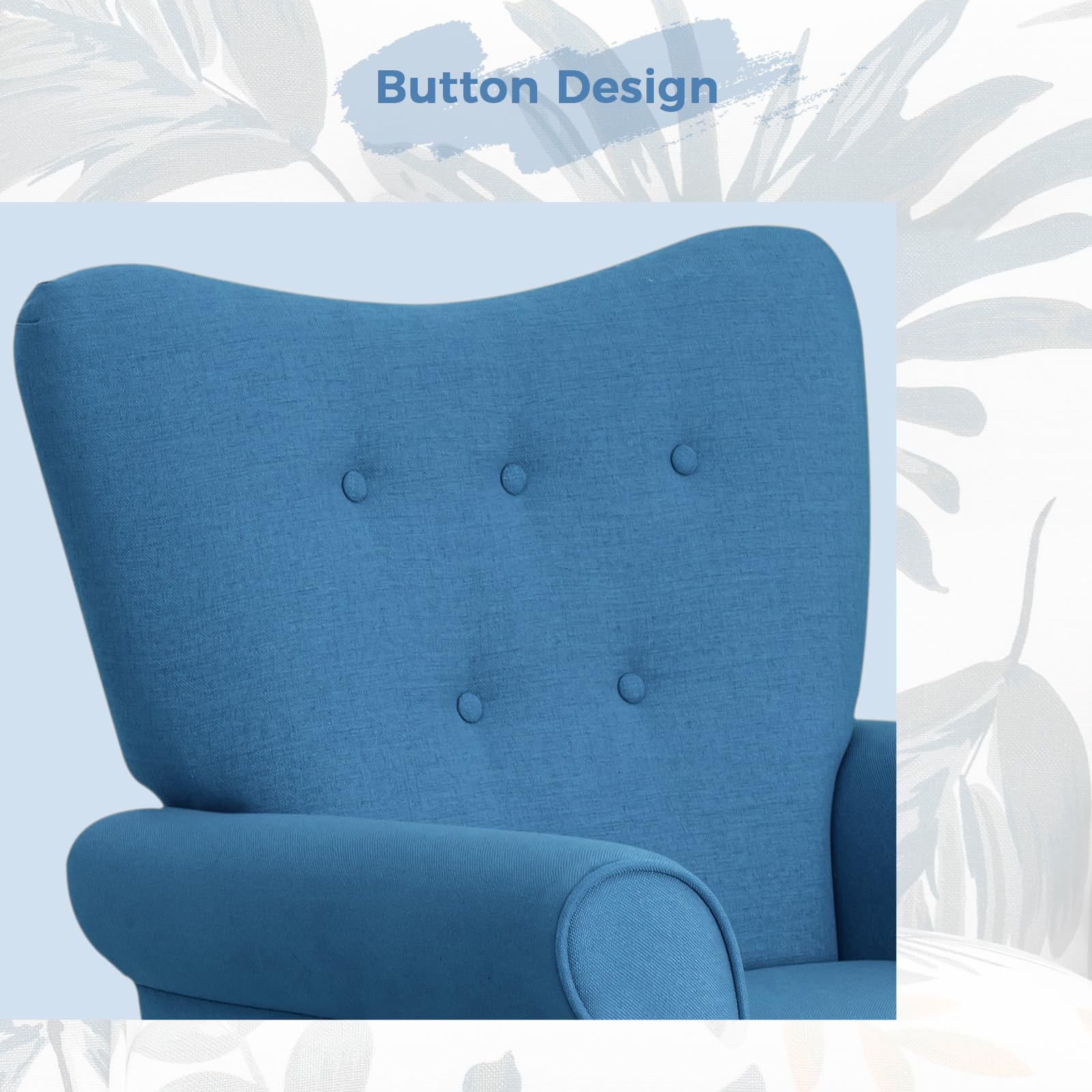 MELLCOM Mid Century Modern Wingback Arm Chair - Upholstered Fabric High Back Accent Chair with Wooden Legs, Single Sofa Club Chair for Living Room, Bedroom & Home Office - Blue | Perfect for Reading Nooks, Cozy Corners & Contemporary Decor