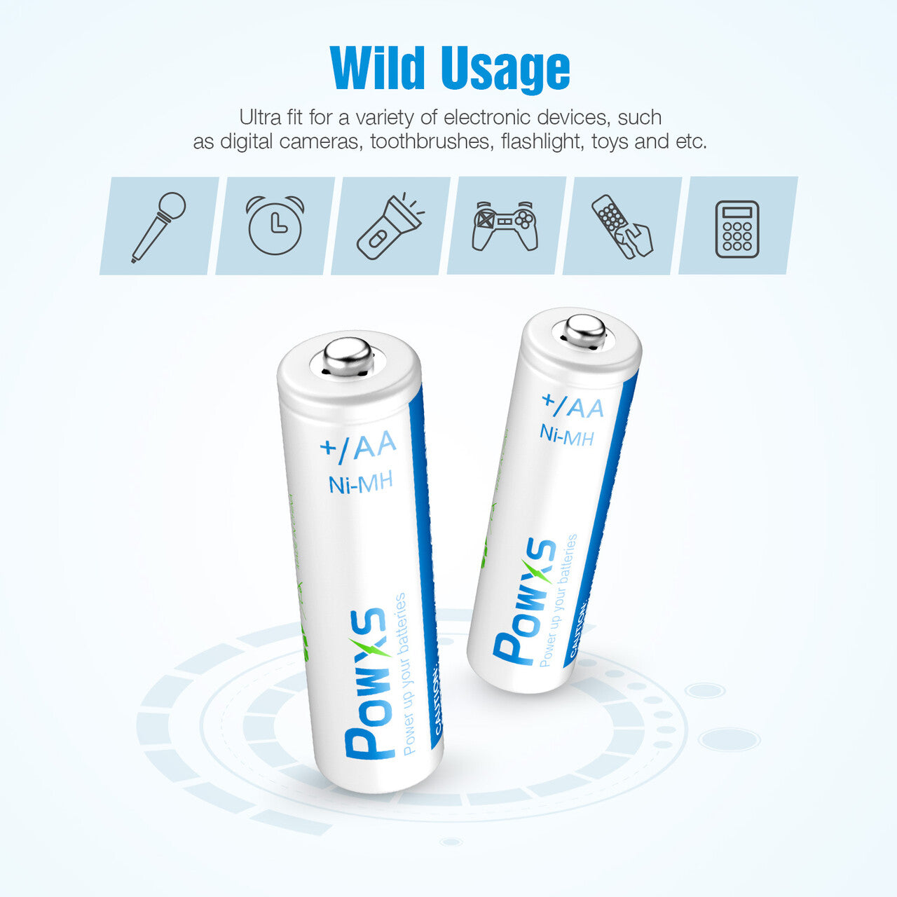 POWXS AA NiMH Rechargeable Batteries 2000mAh - High Capacity Long Lasting Power for Cameras, Toys, Flashlights & Electronics