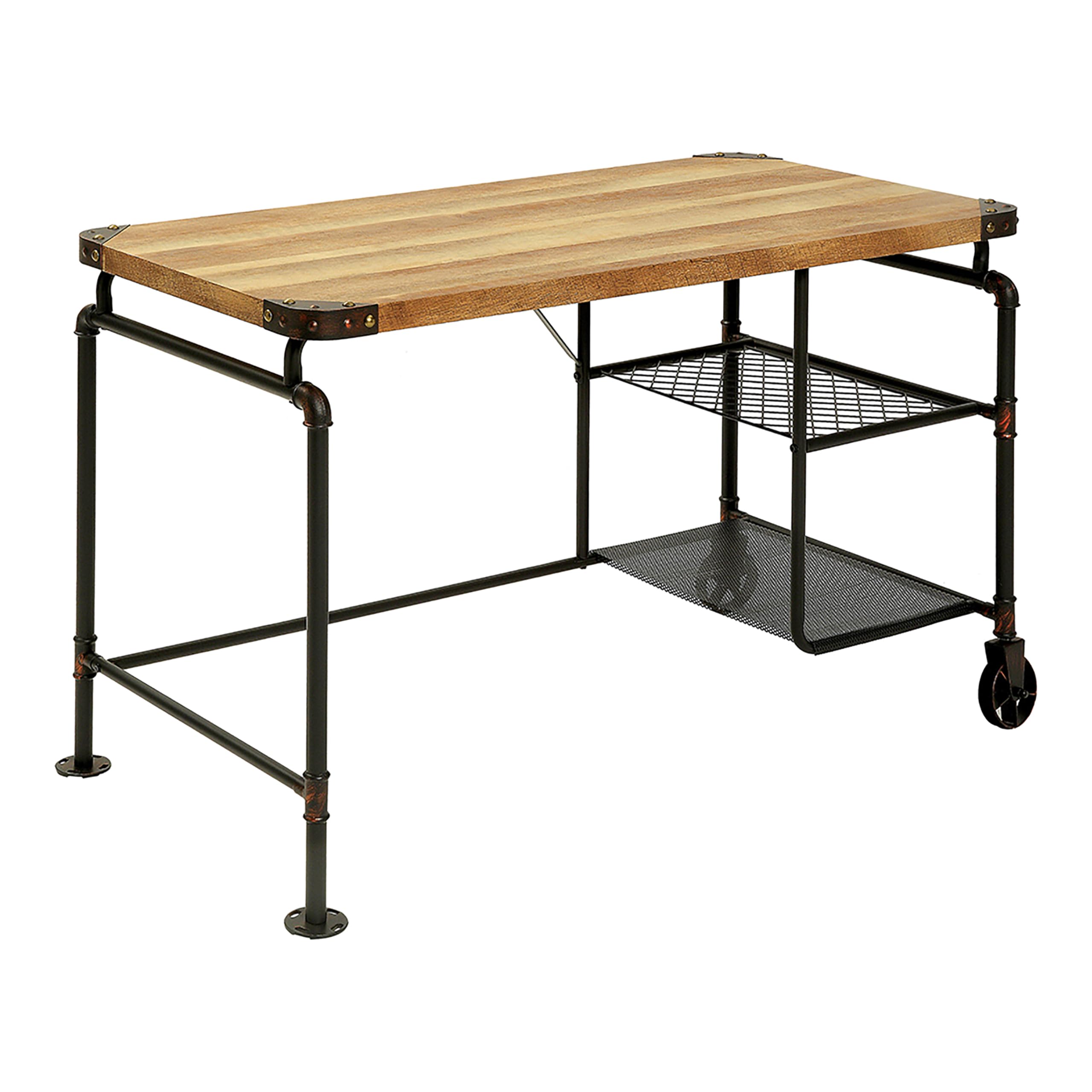 Industrial 2-Tier Metal Rolling Desk 48