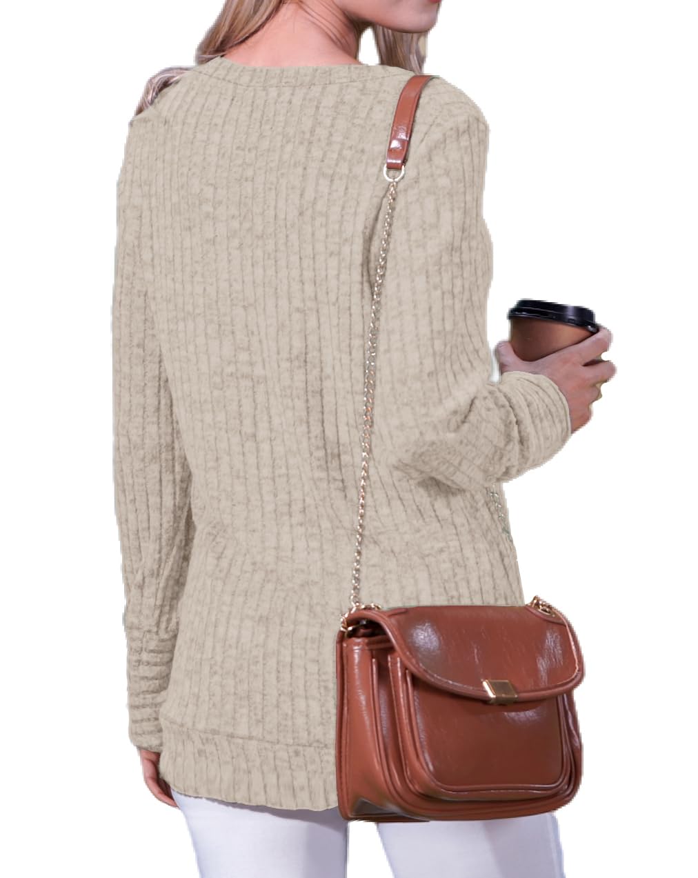 Xpenyo Women's V Neck Long Sleeve Tunic Sweatshirt - Casual Loose Fit for Work & Outings