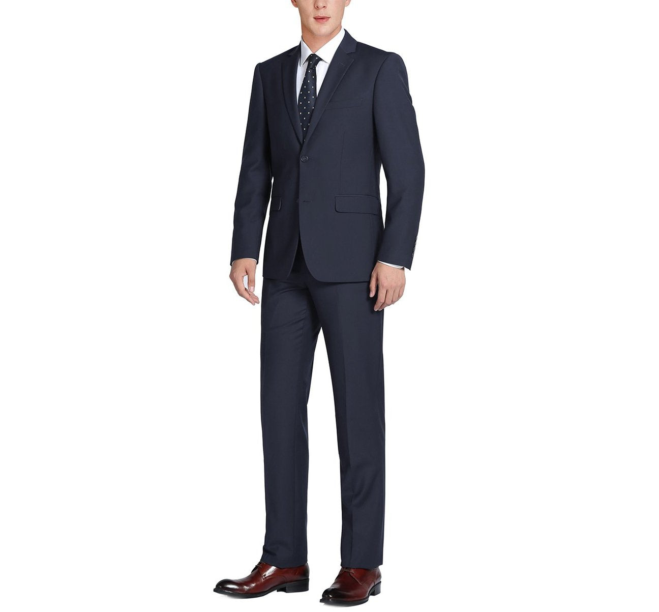 Alessandro Vitello by Renoir Dark Navy 2-Piece Slim Fit Notch Lapel Wool Suit for Men | Business Attire & Formal Events | Wedding, Office & Special Occasion Wear