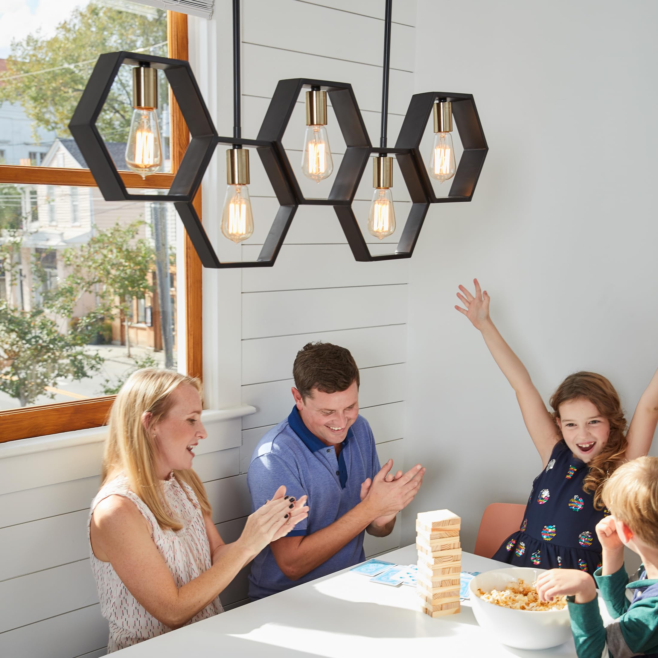 Quoizel Bismarck 5-Light Earth Black Linear Chandelier - Modern Farmhouse Ceiling Light Fixture for Dining Room, Kitchen Island & Living Room Decor