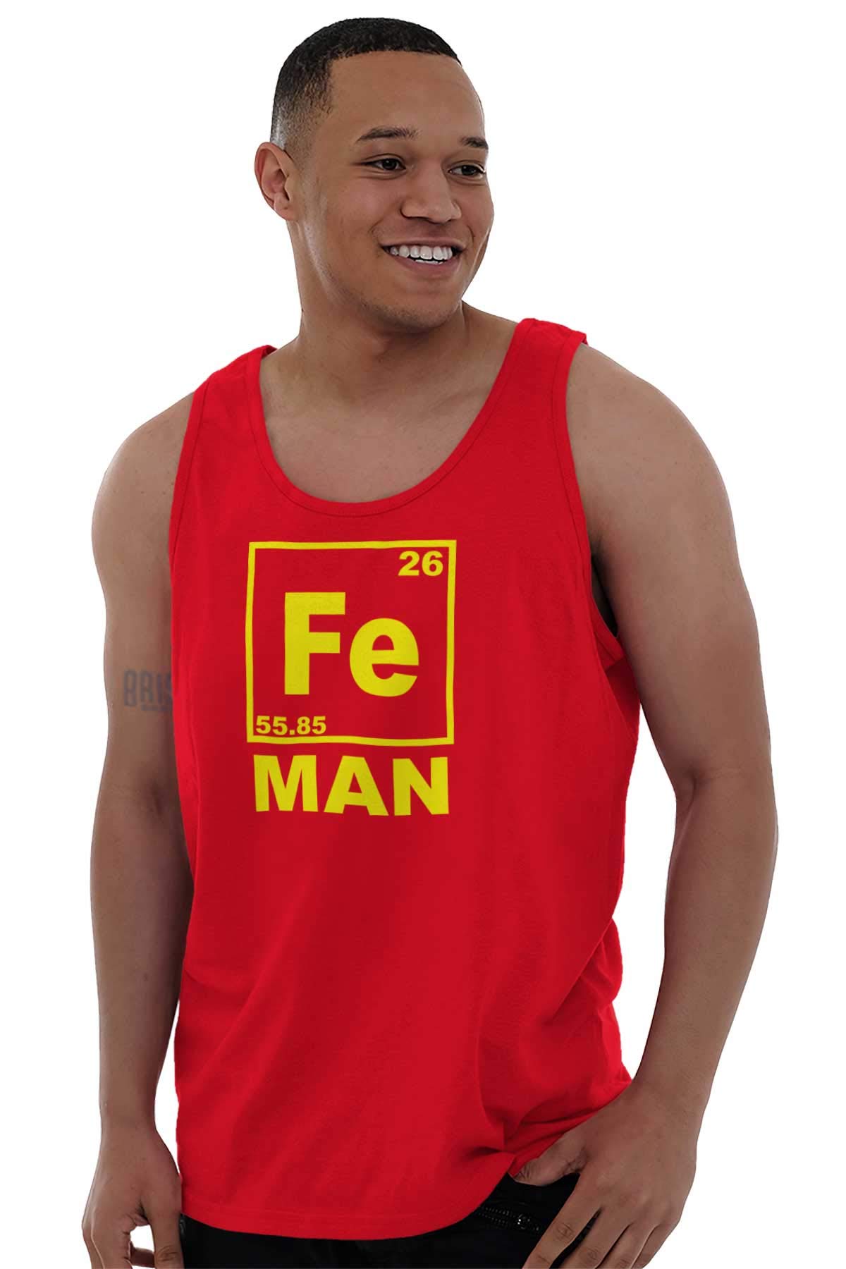 Fe Iron Science Elements Superhero Graphic Tank Top - Sleeveless Muscle Tee for Men | Perfect for Gym, Workouts & Science Lovers